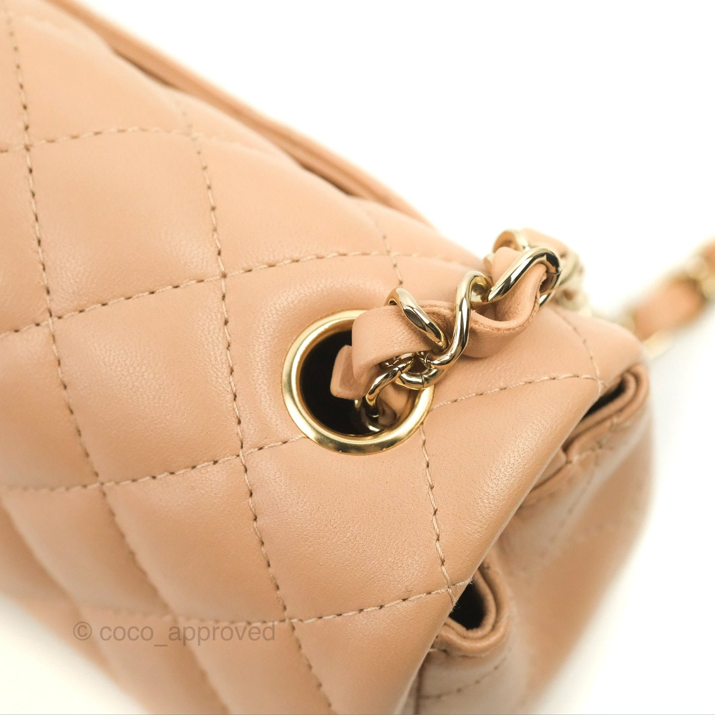 Chanel Quilted Mini Rectangular Flap Beige Lambskin Gold Hardware