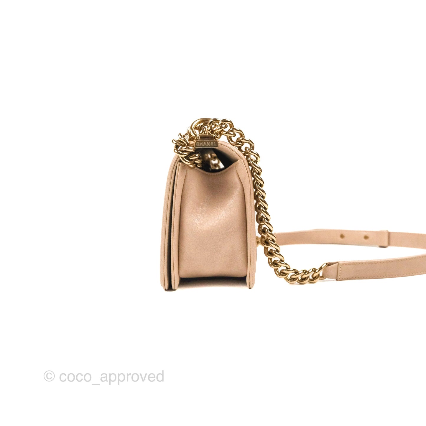 Chanel Chevron Medium Boy Nude Pink Caviar Gold Hardware