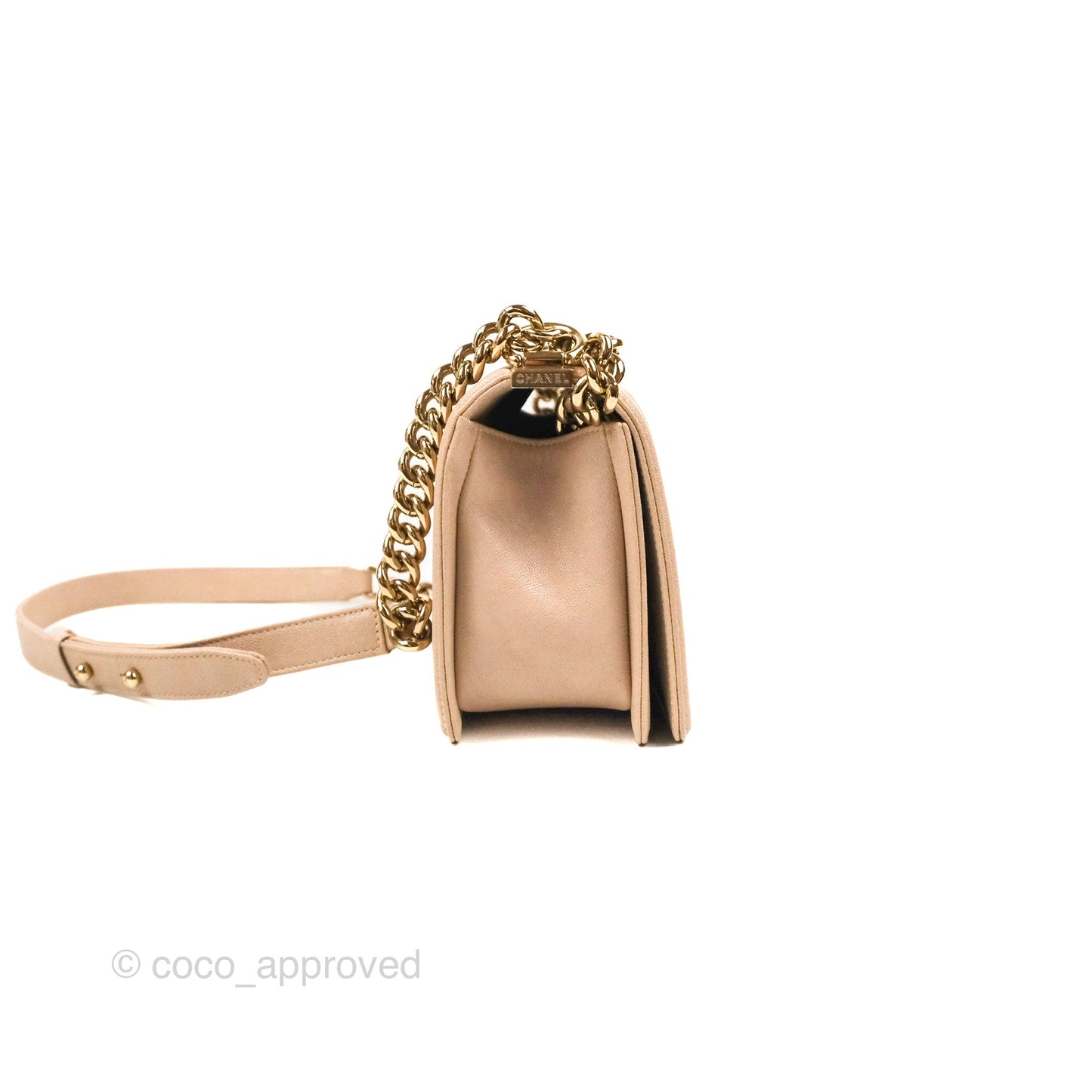 Chanel Chevron Medium Boy Nude Pink Caviar Gold Hardware