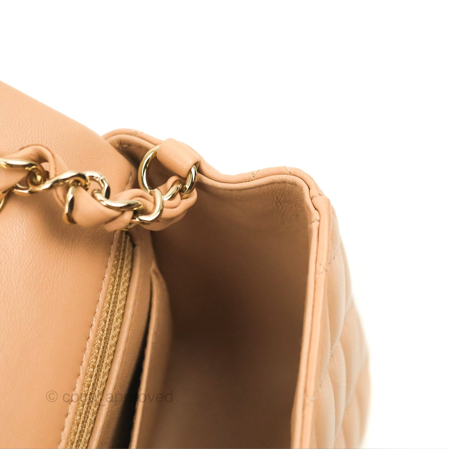 Chanel Quilted Mini Rectangular Flap Beige Lambskin Gold Hardware