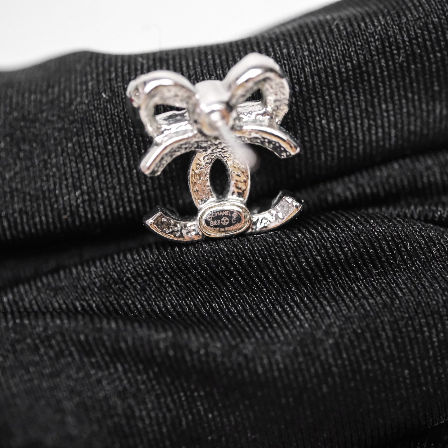Chanel Crystals Ribbon Bow CC Earrings 23C