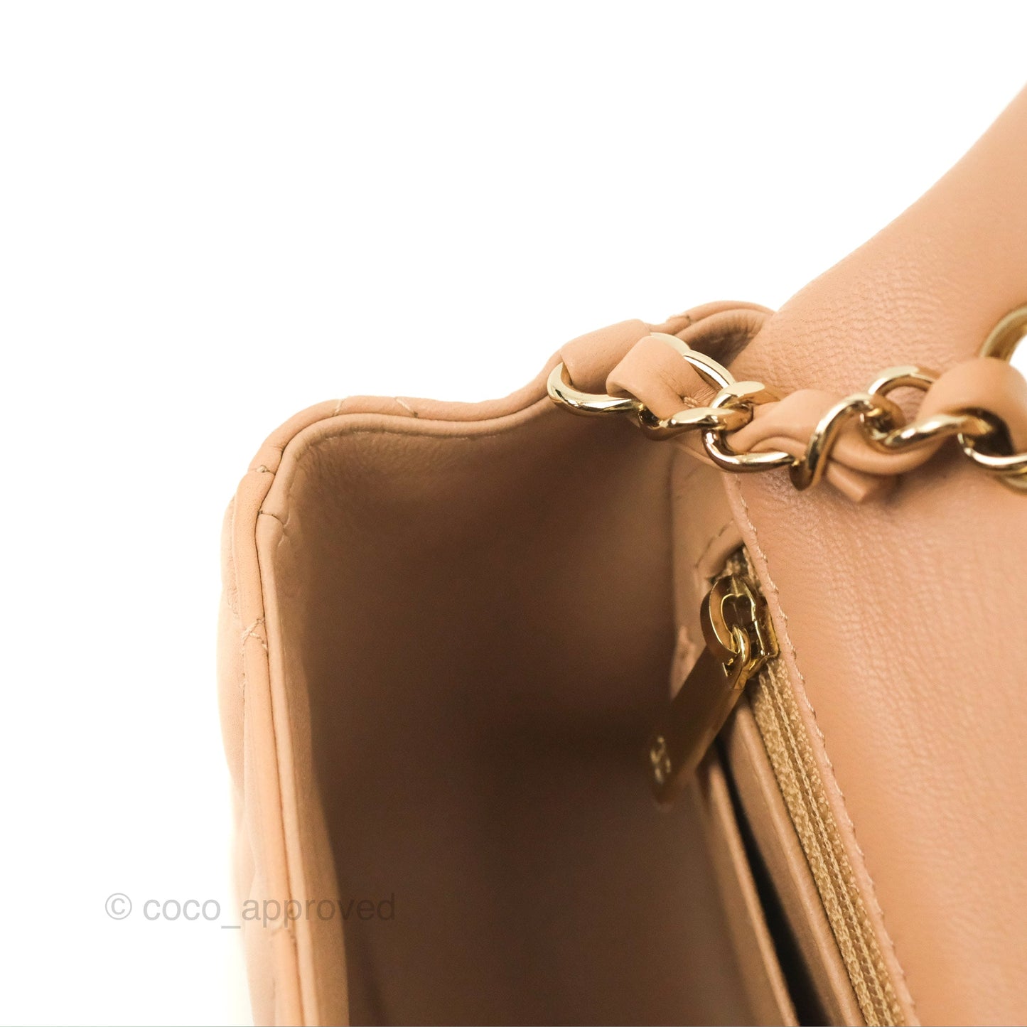 Chanel Quilted Mini Rectangular Flap Beige Lambskin Gold Hardware
