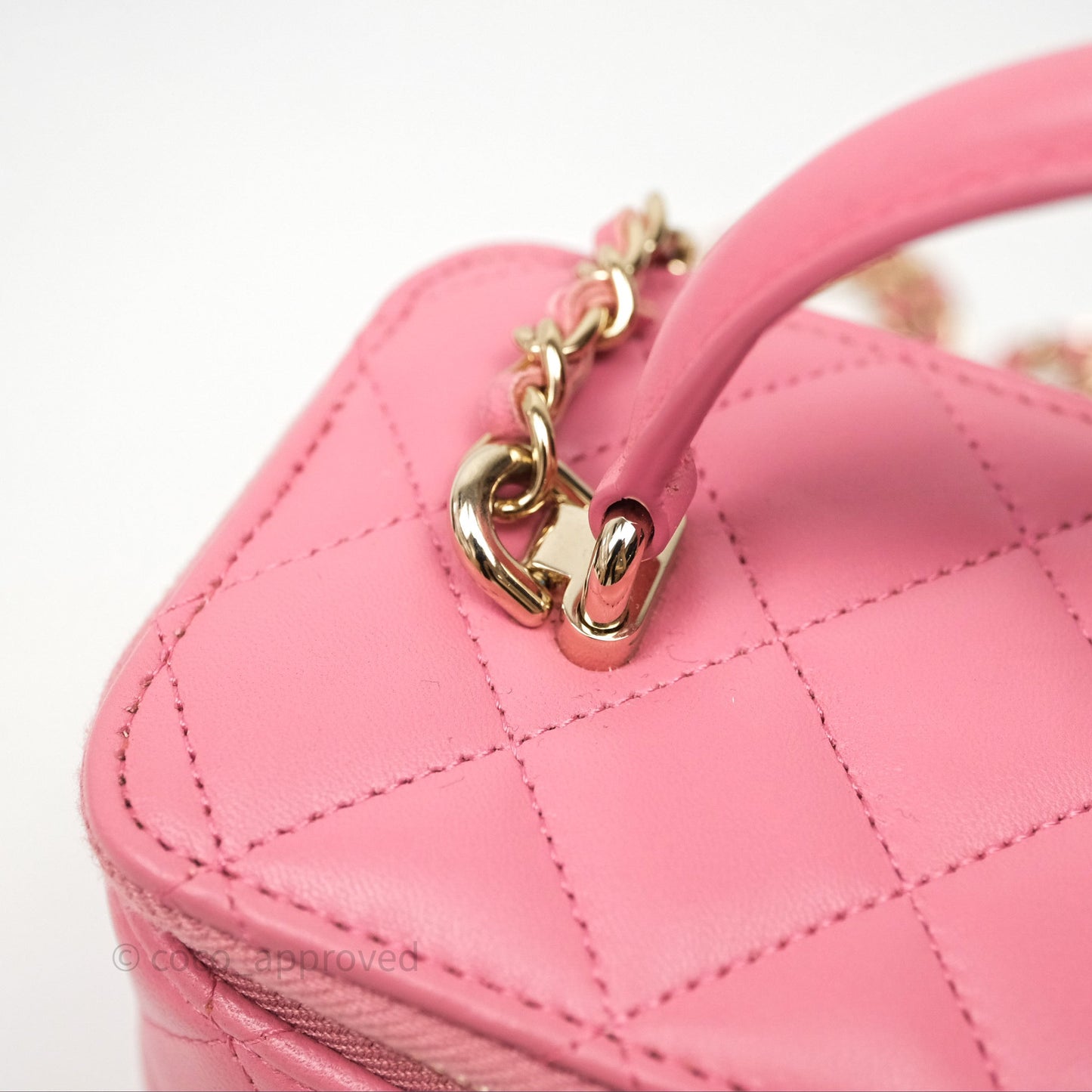 Chanel Vanity Rectangular Top Handle Pink Lambskin Gold Hardware