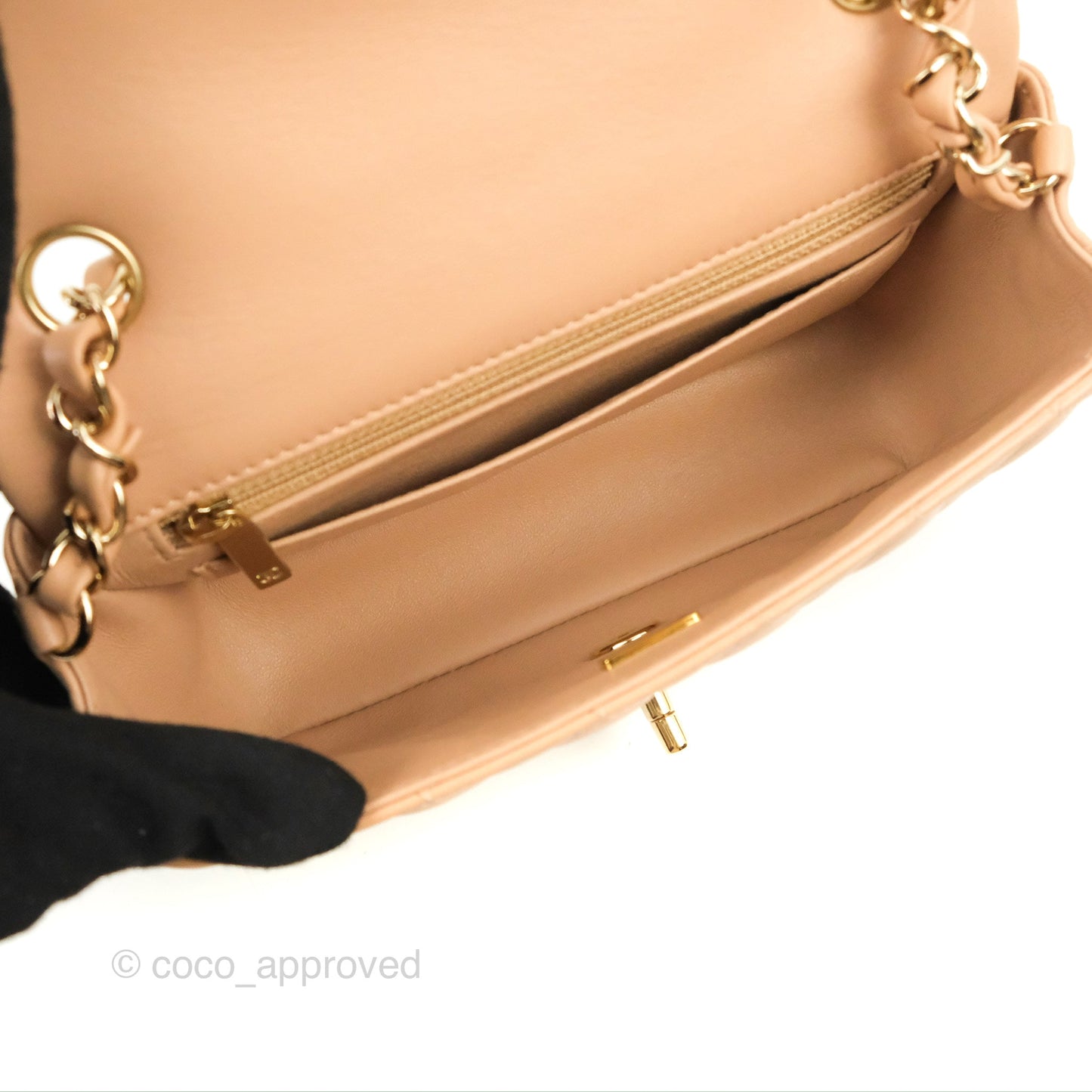 Chanel Quilted Mini Rectangular Flap Beige Lambskin Gold Hardware