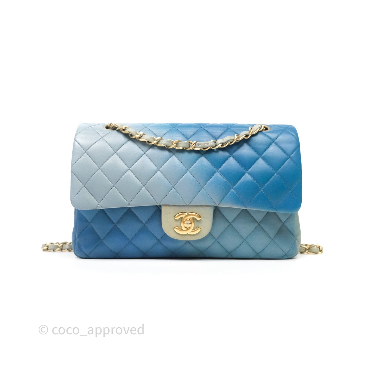 Chanel Classic M/L Medium Flap Quilted Ombre Blue Lambskin Gold Hardware