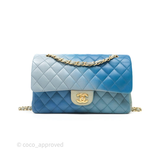 Chanel Classic M/L Medium Flap Quilted Ombre Blue Lambskin Gold Hardware