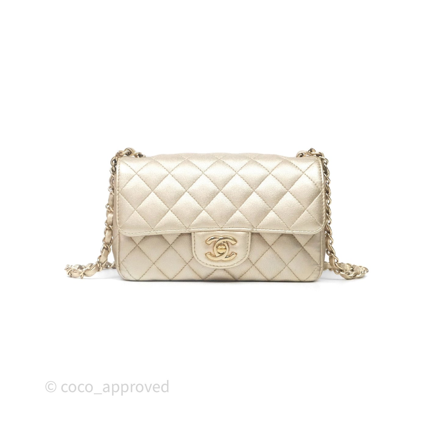 Chanel Quilted Mini Rectangular Iridescent Gold Lambskin Gold Hardware