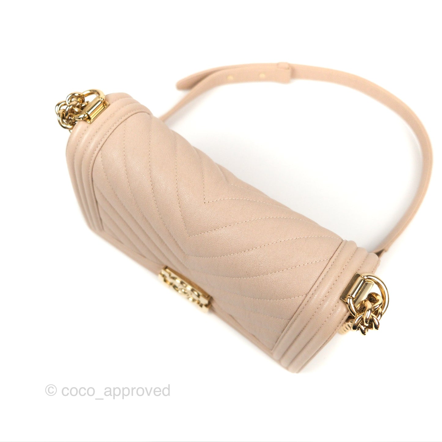 Chanel Chevron Medium Boy Nude Pink Caviar Gold Hardware