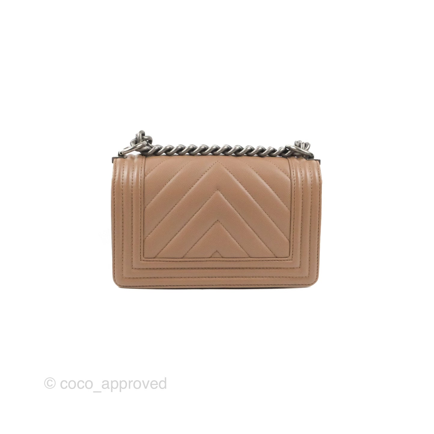 Chanel Small Chevron Boy Taupe Caviar Ruthenium Hardware