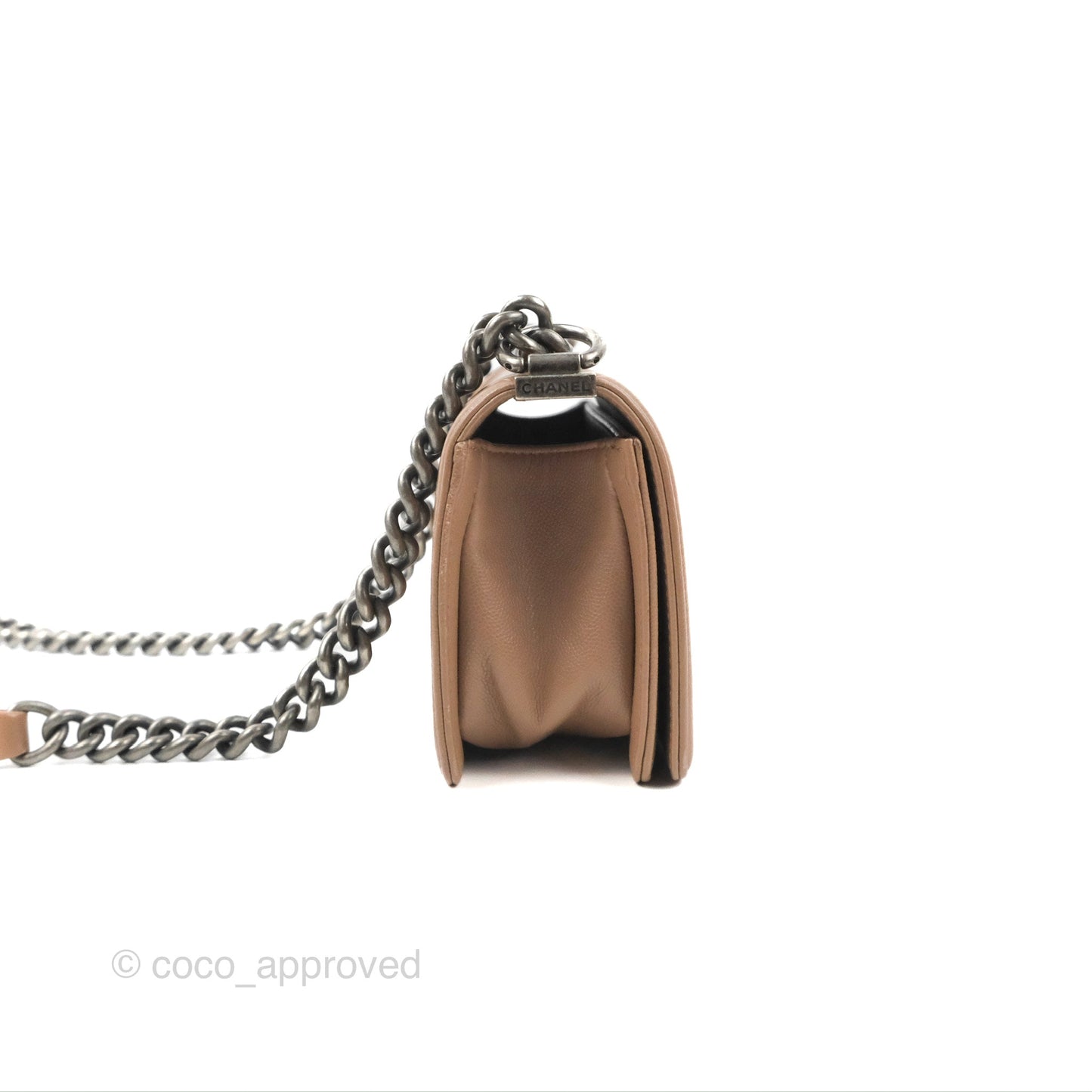 Chanel Small Chevron Boy Taupe Caviar Ruthenium Hardware