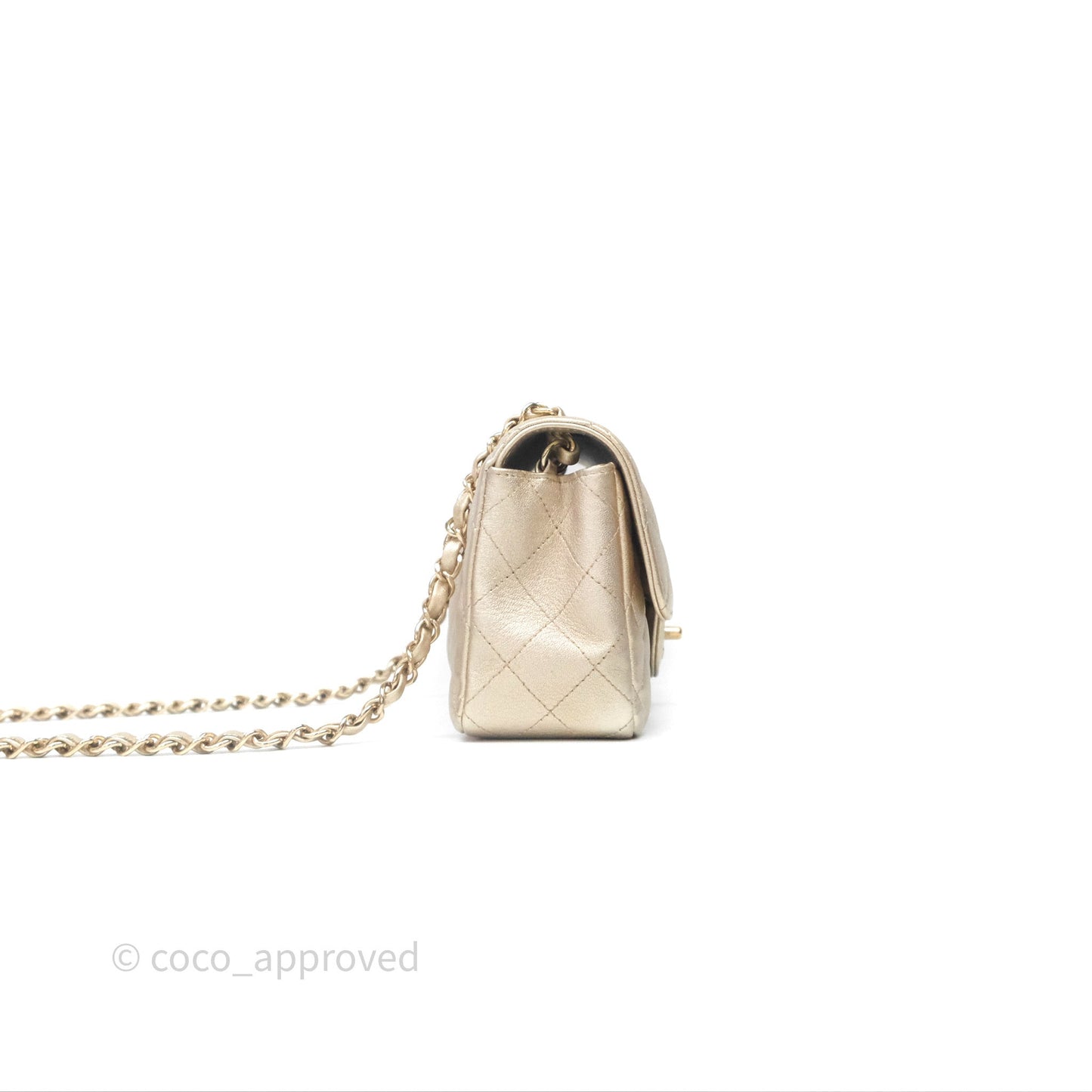 Chanel Quilted Mini Rectangular Iridescent Gold Lambskin Gold Hardware