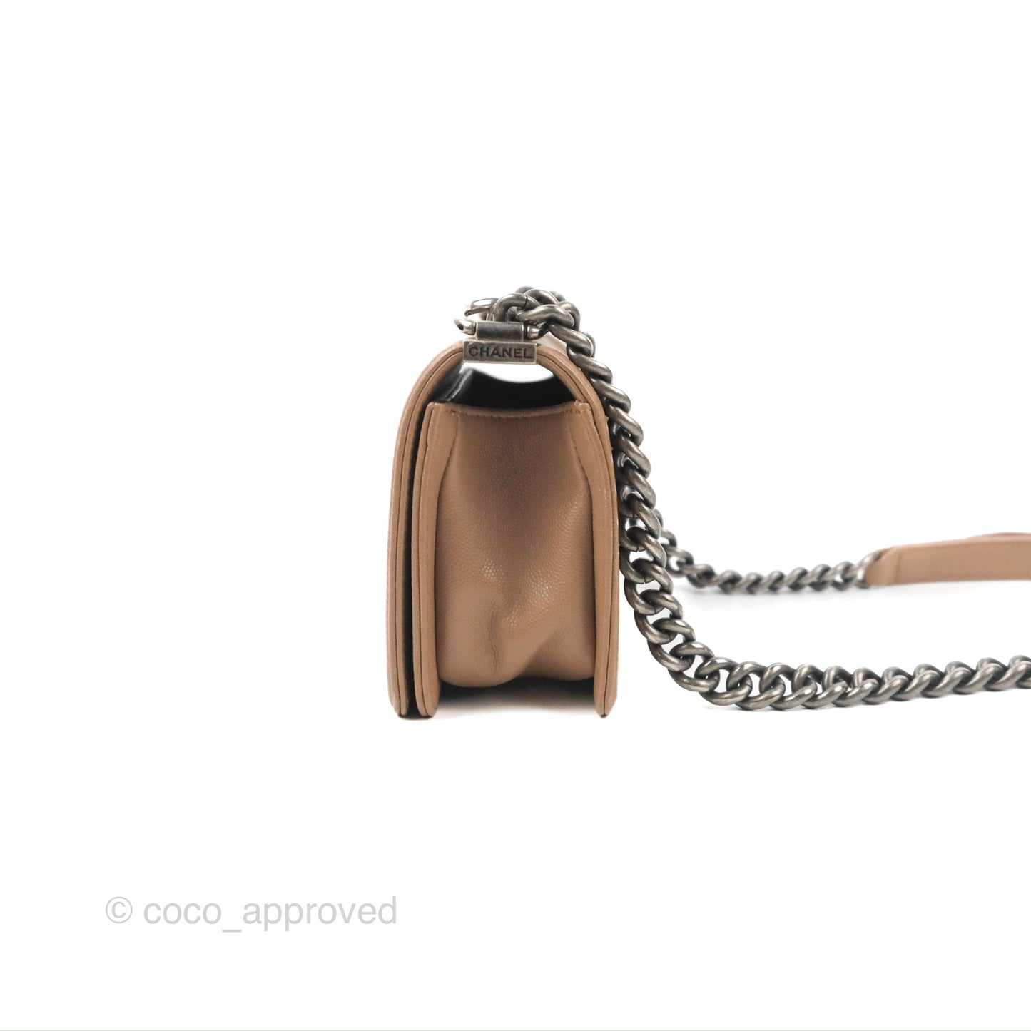 Chanel Small Chevron Boy Taupe Caviar Ruthenium Hardware