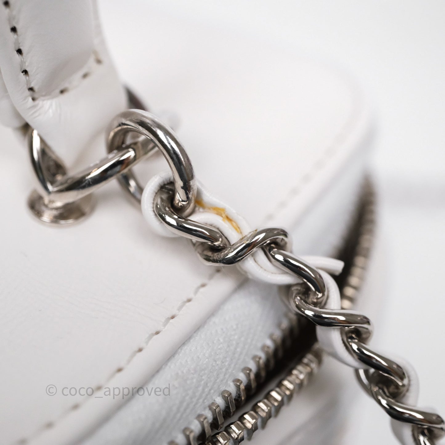 Chanel Small Top Handle Vanity Case White Beige Calfskin Raffia Silver Hardware
