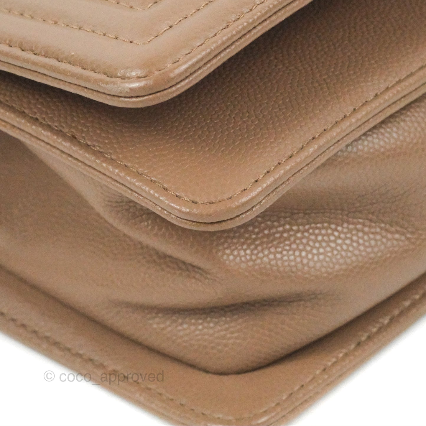 Chanel Small Chevron Boy Taupe Caviar Ruthenium Hardware