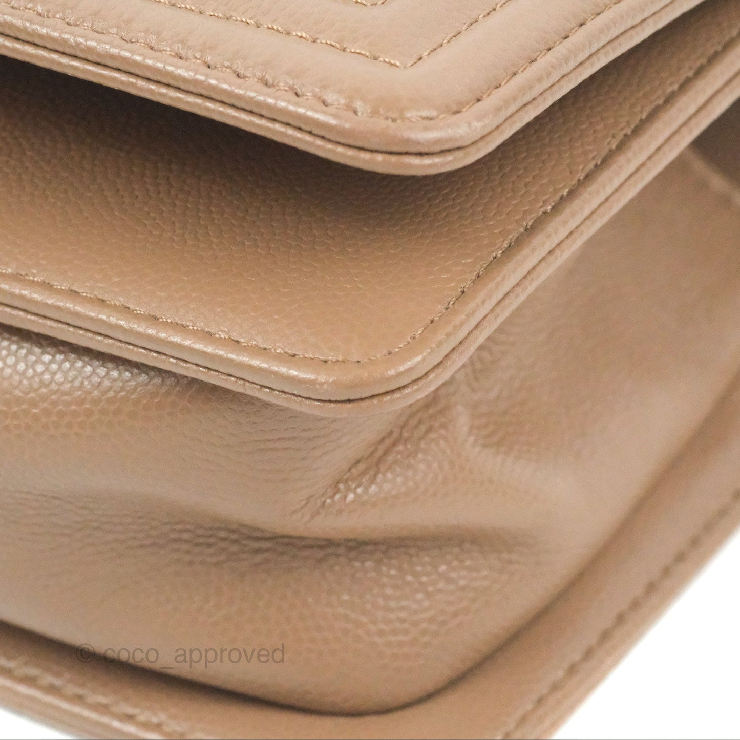Chanel Small Chevron Boy Taupe Caviar Ruthenium Hardware