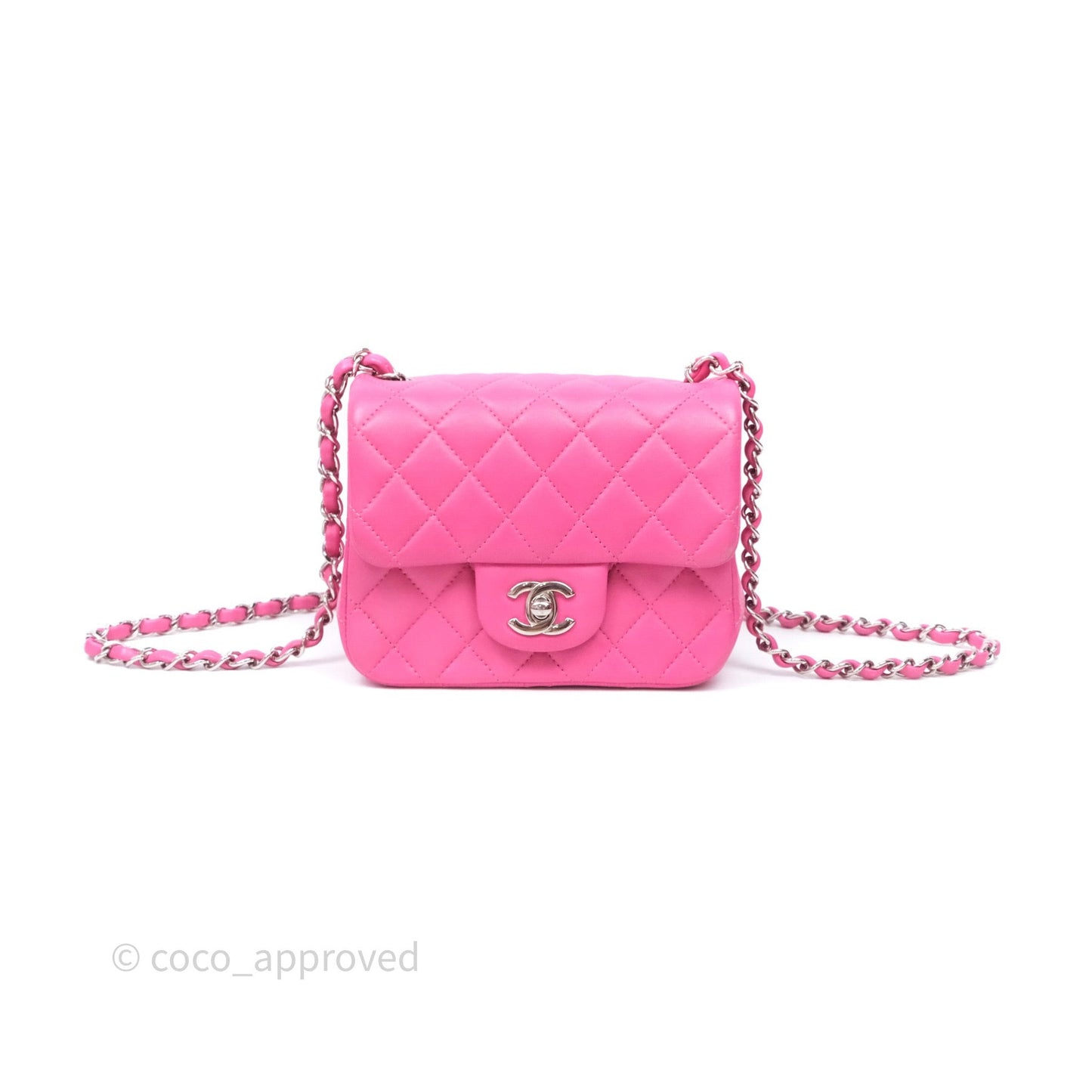 Chanel Mini Square Flap Quilted Pink Lambskin Silver Hardware