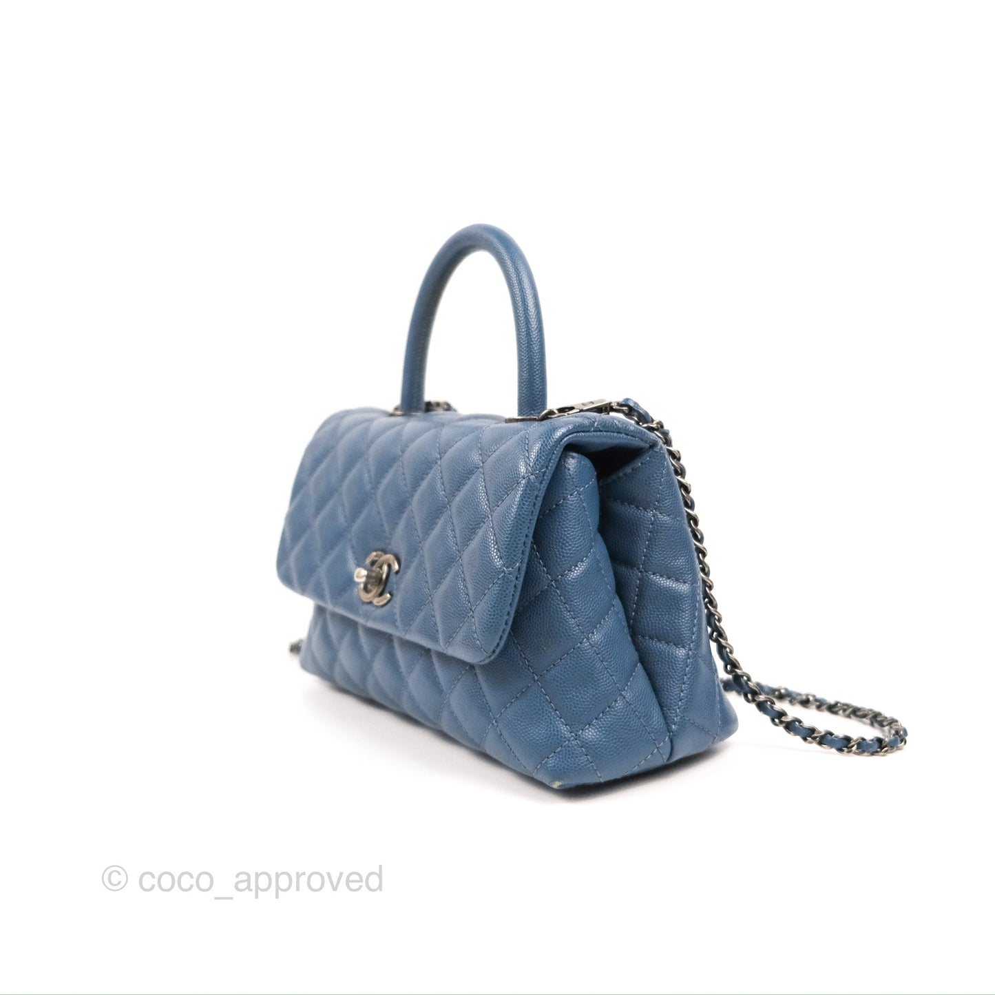 Chanel Small Coco Handle Dark Blue Caviar Ruthenium Hardware