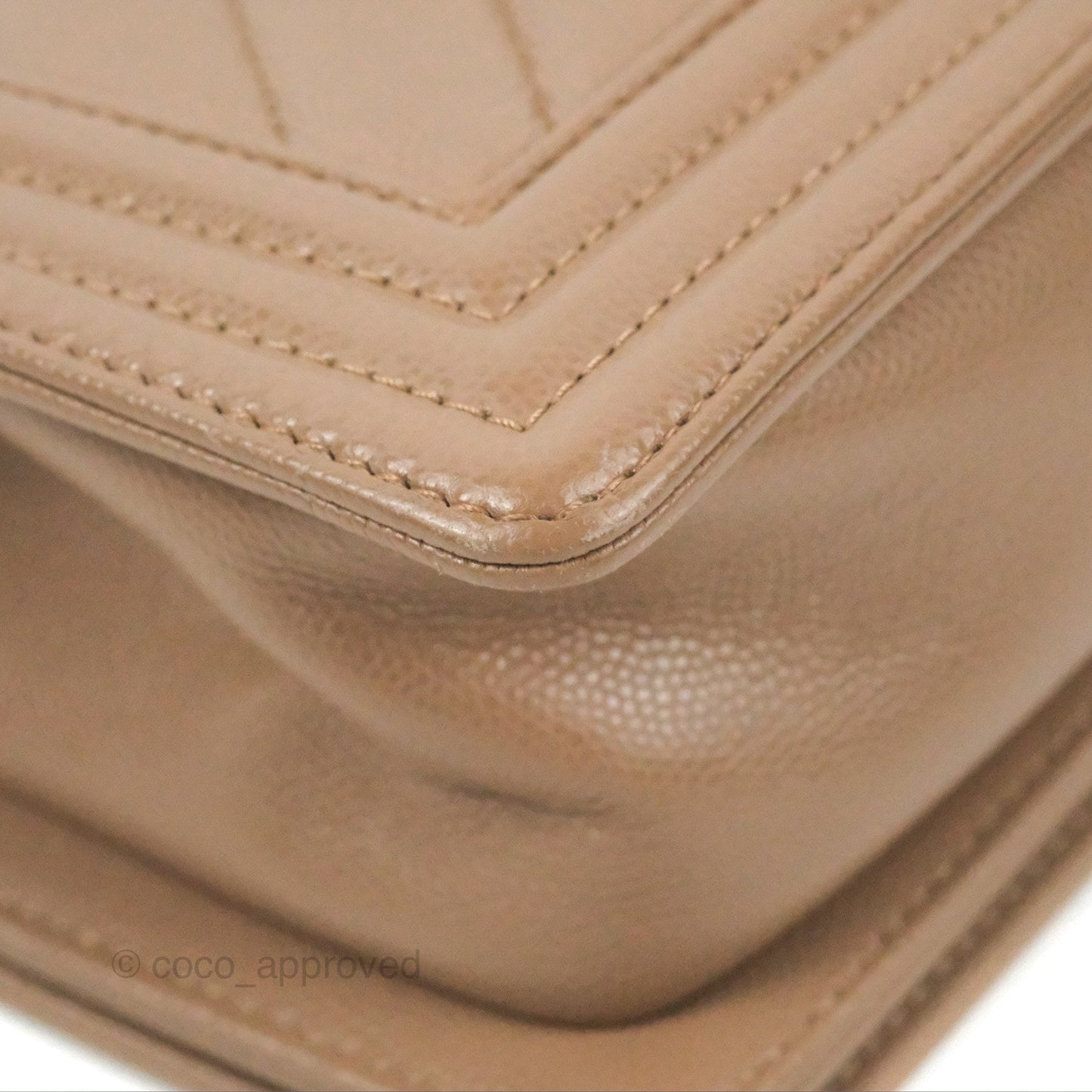 Chanel Small Chevron Boy Taupe Caviar Ruthenium Hardware