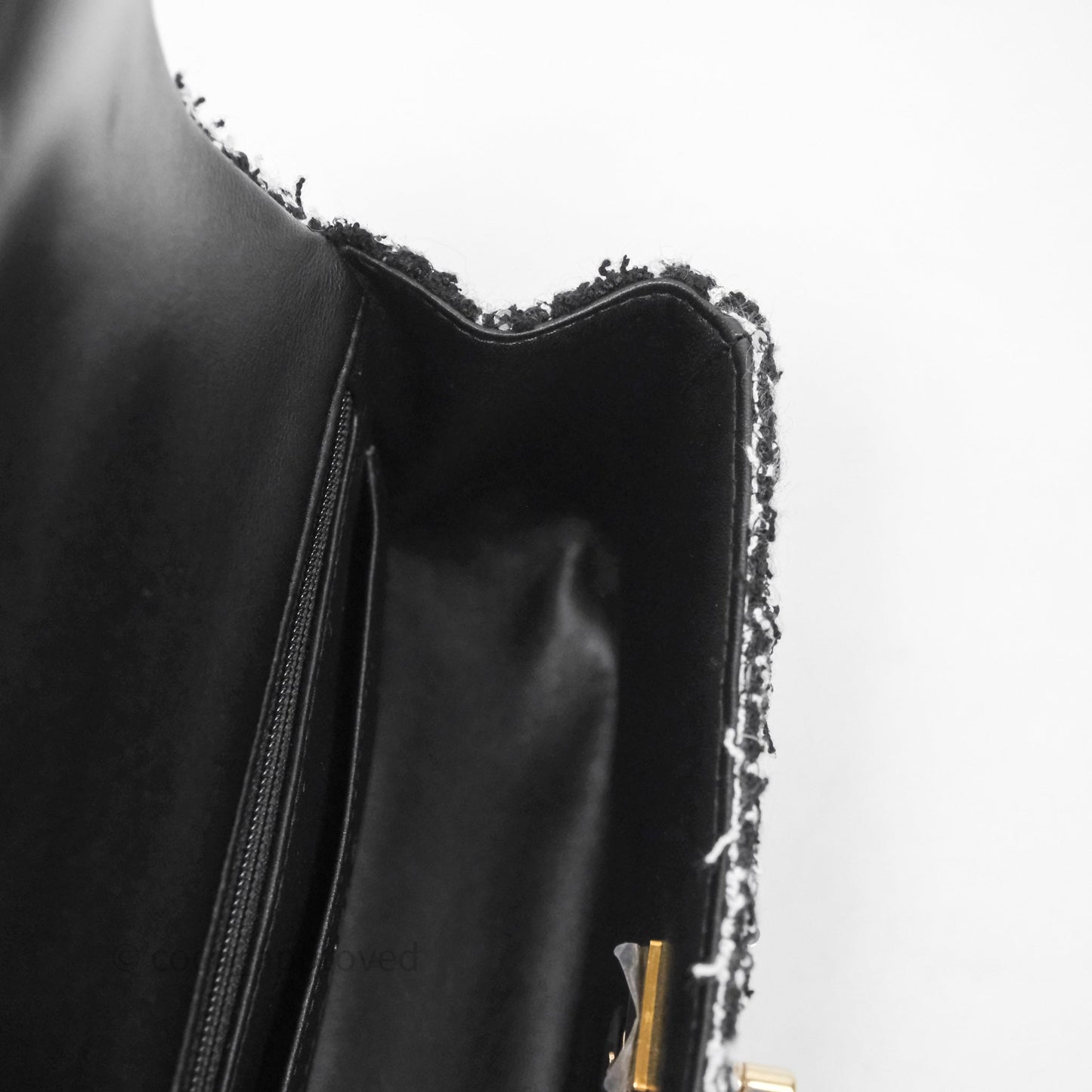 Chanel Top Handle Mini Rectangular Flap Black/ White Sequin Tweed Gold Hardware