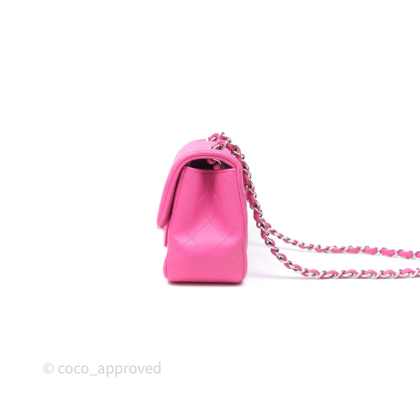 Chanel Mini Square Flap Quilted Pink Lambskin Silver Hardware