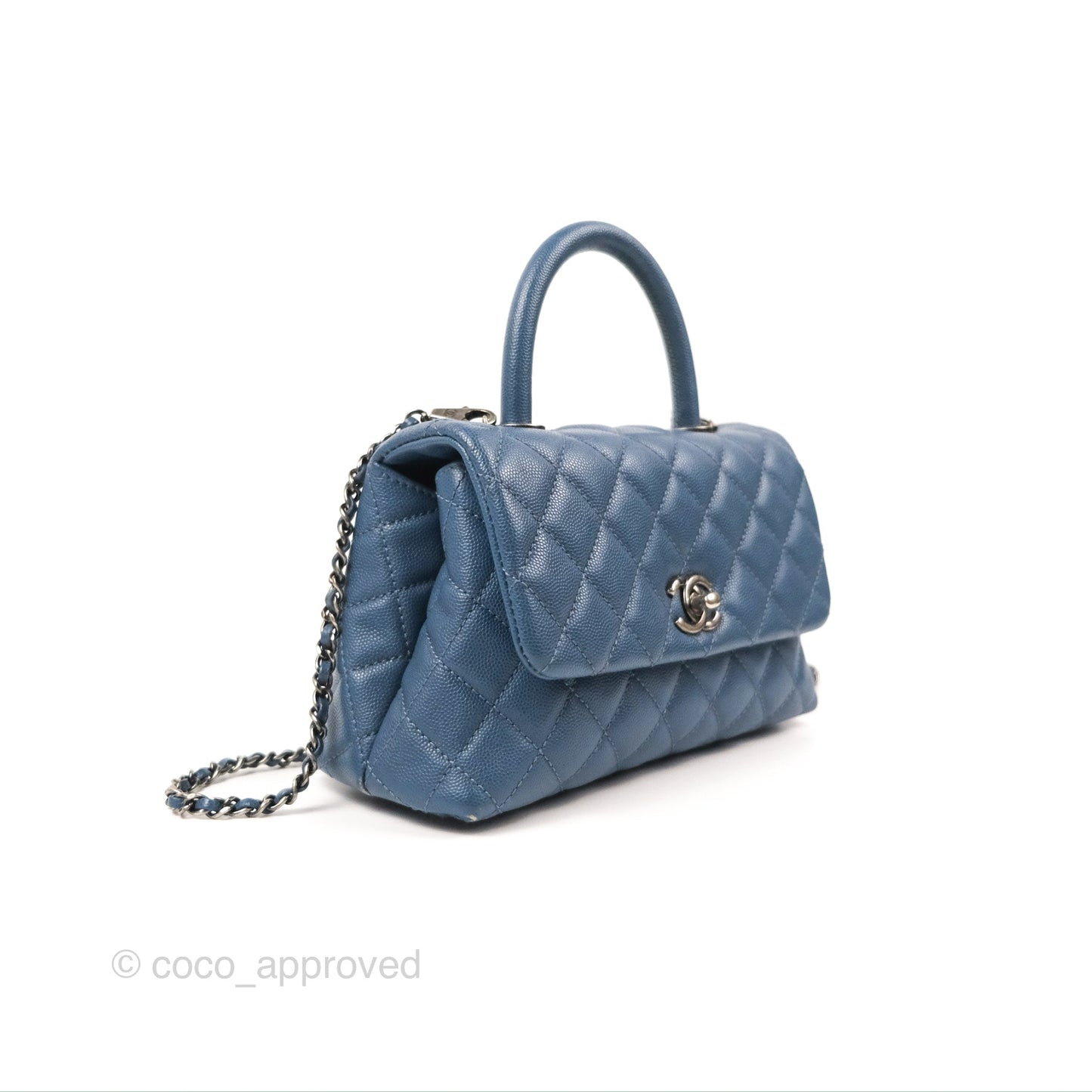 Chanel Small Coco Handle Dark Blue Caviar Ruthenium Hardware