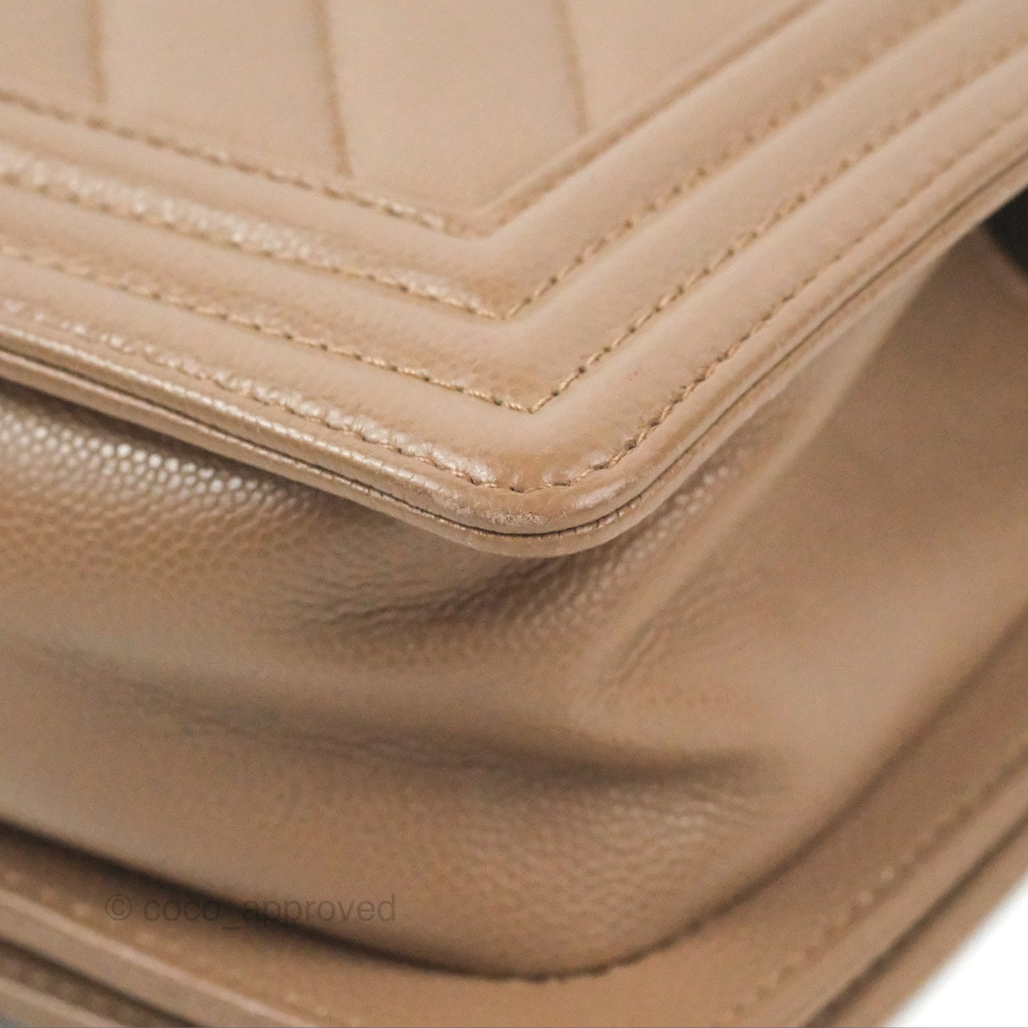 Chanel Small Chevron Boy Taupe Caviar Ruthenium Hardware