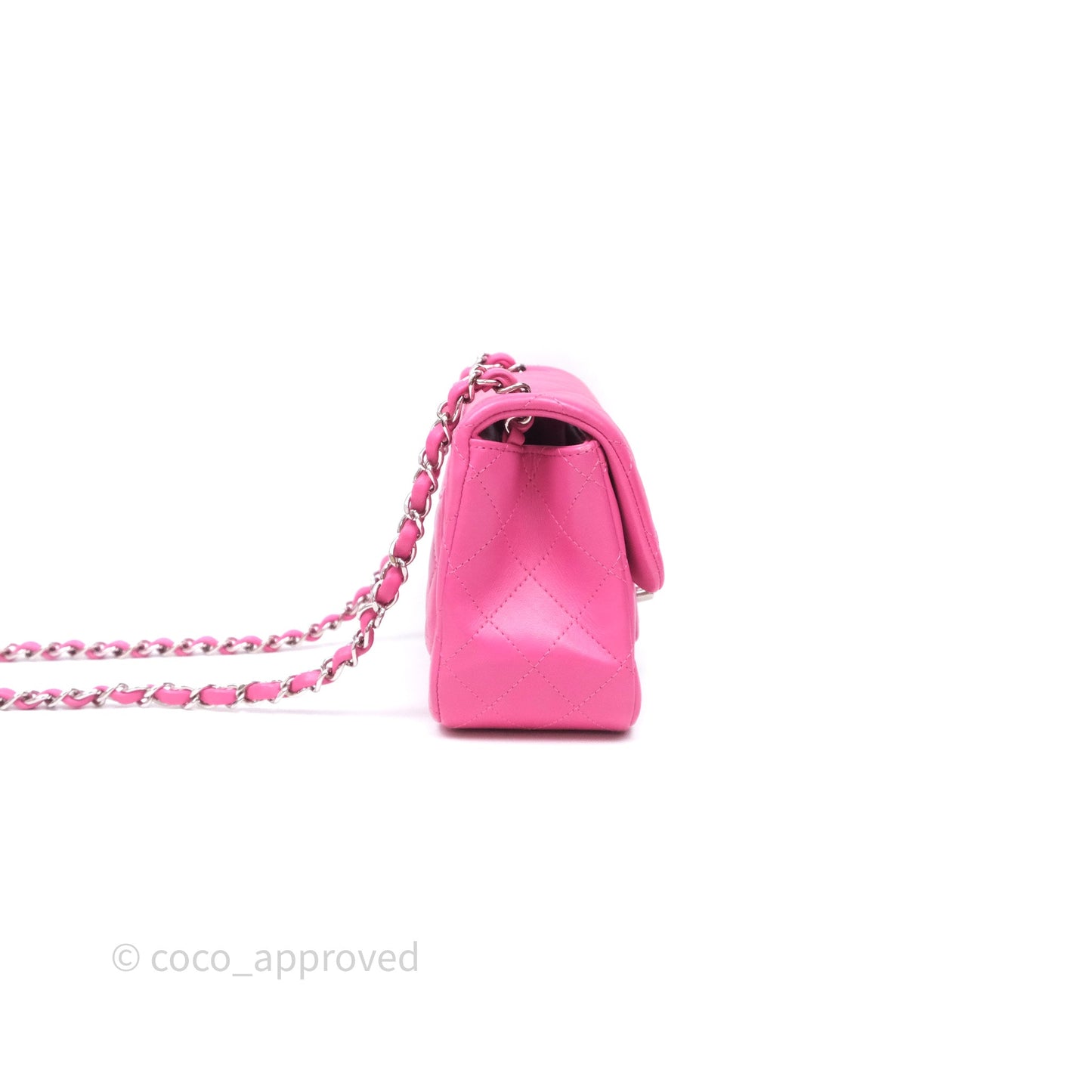 Chanel Mini Square Flap Quilted Pink Lambskin Silver Hardware