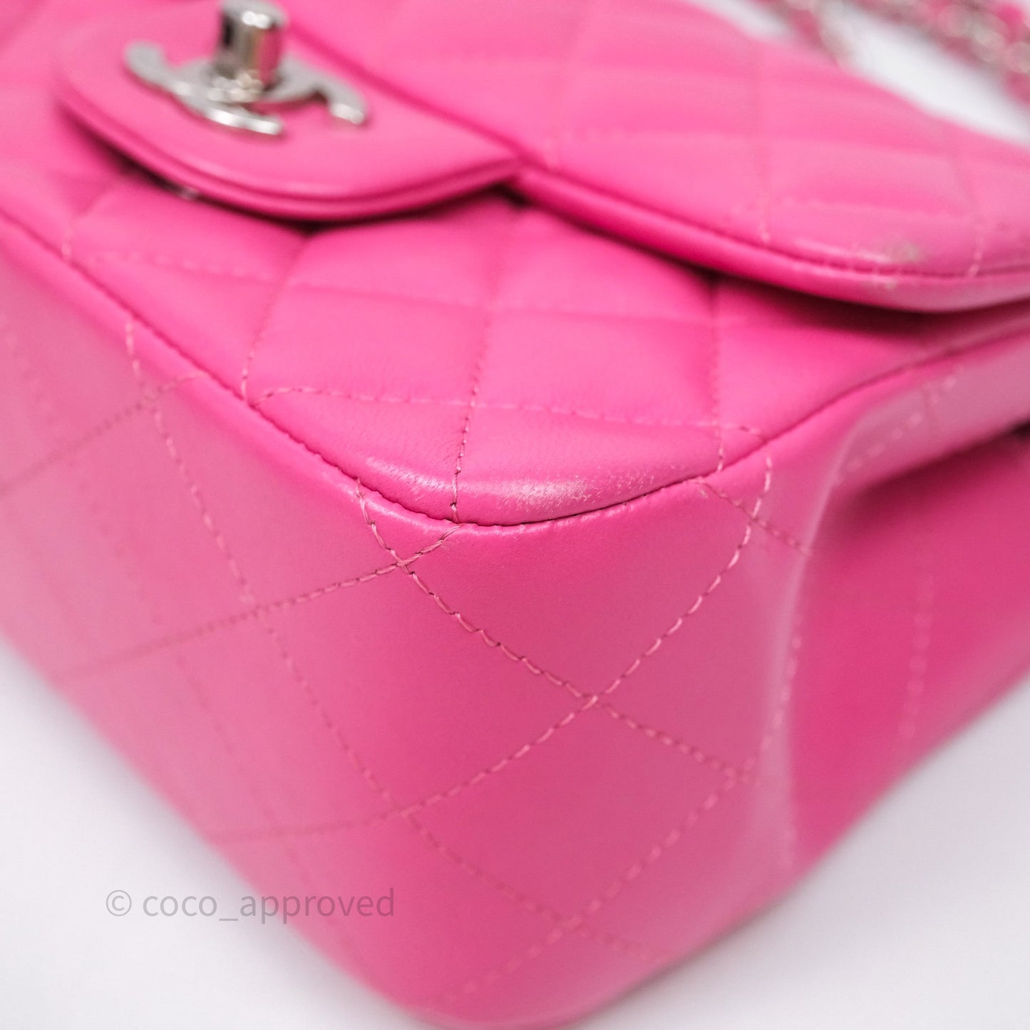 Chanel Mini Square Flap Quilted Pink Lambskin Silver Hardware