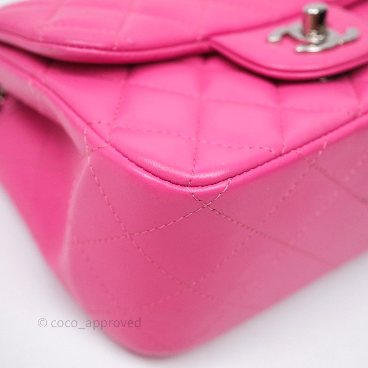 Chanel Mini Square Flap Quilted Pink Lambskin Silver Hardware