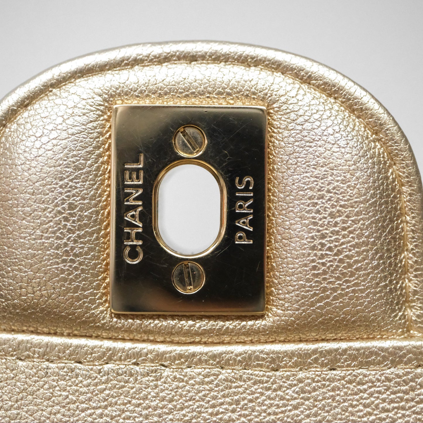 Chanel Quilted Mini Rectangular Iridescent Gold Lambskin Gold Hardware