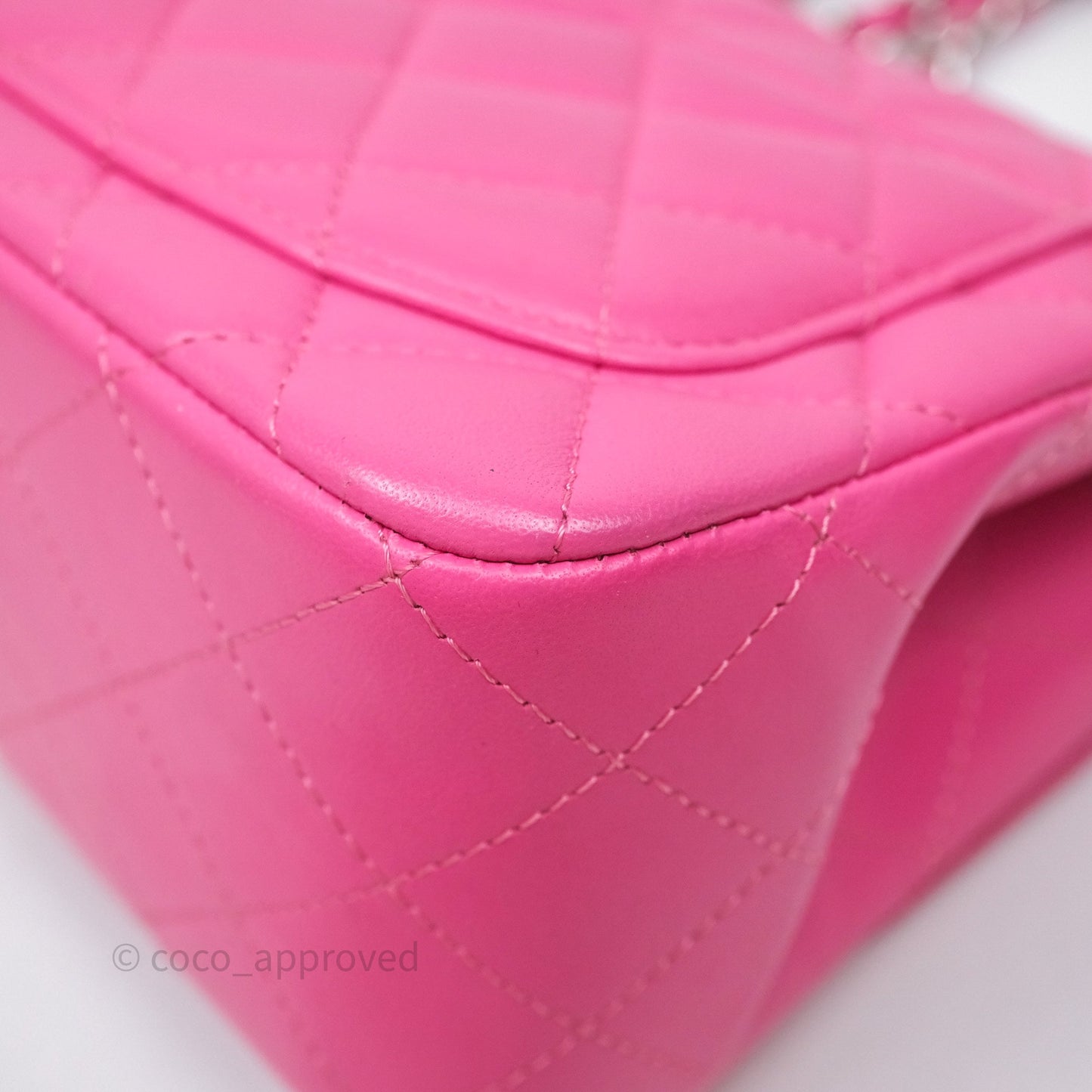 Chanel Mini Square Flap Quilted Pink Lambskin Silver Hardware