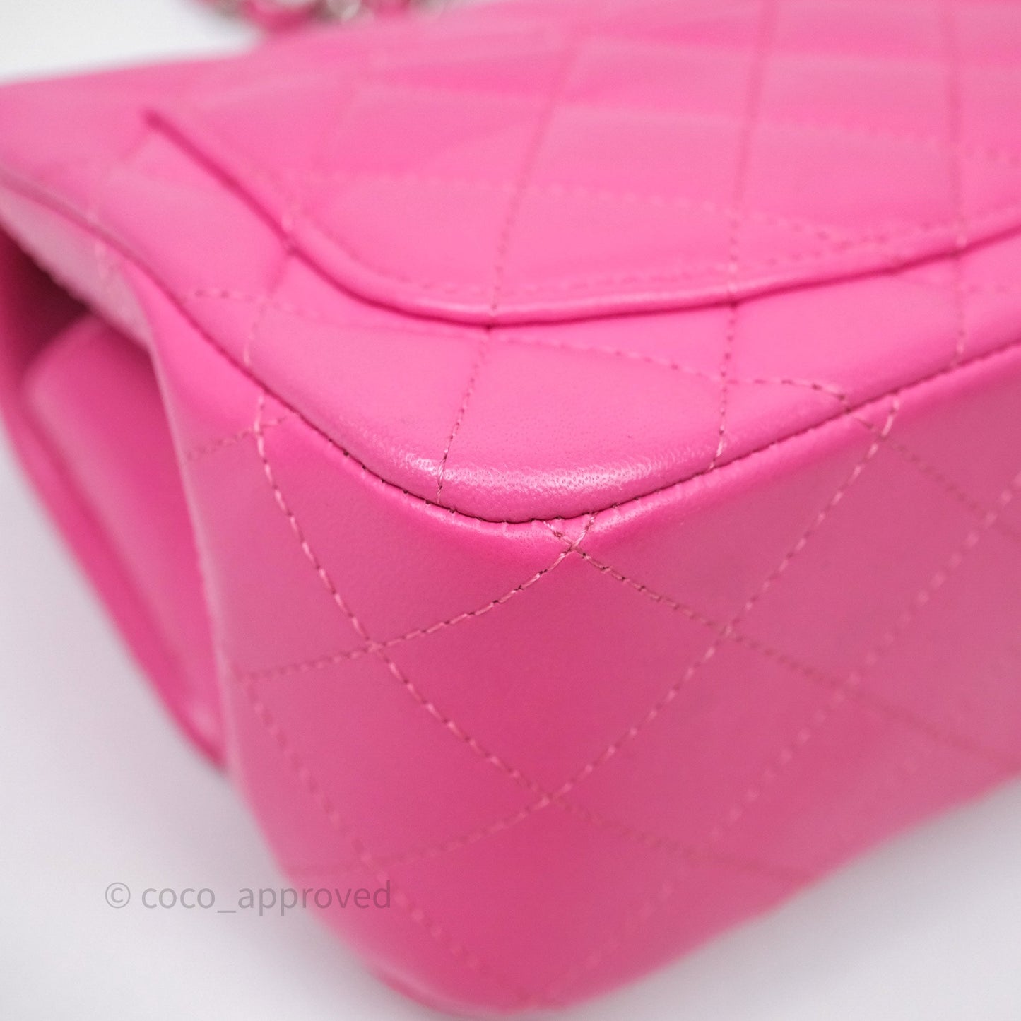 Chanel Mini Square Flap Quilted Pink Lambskin Silver Hardware