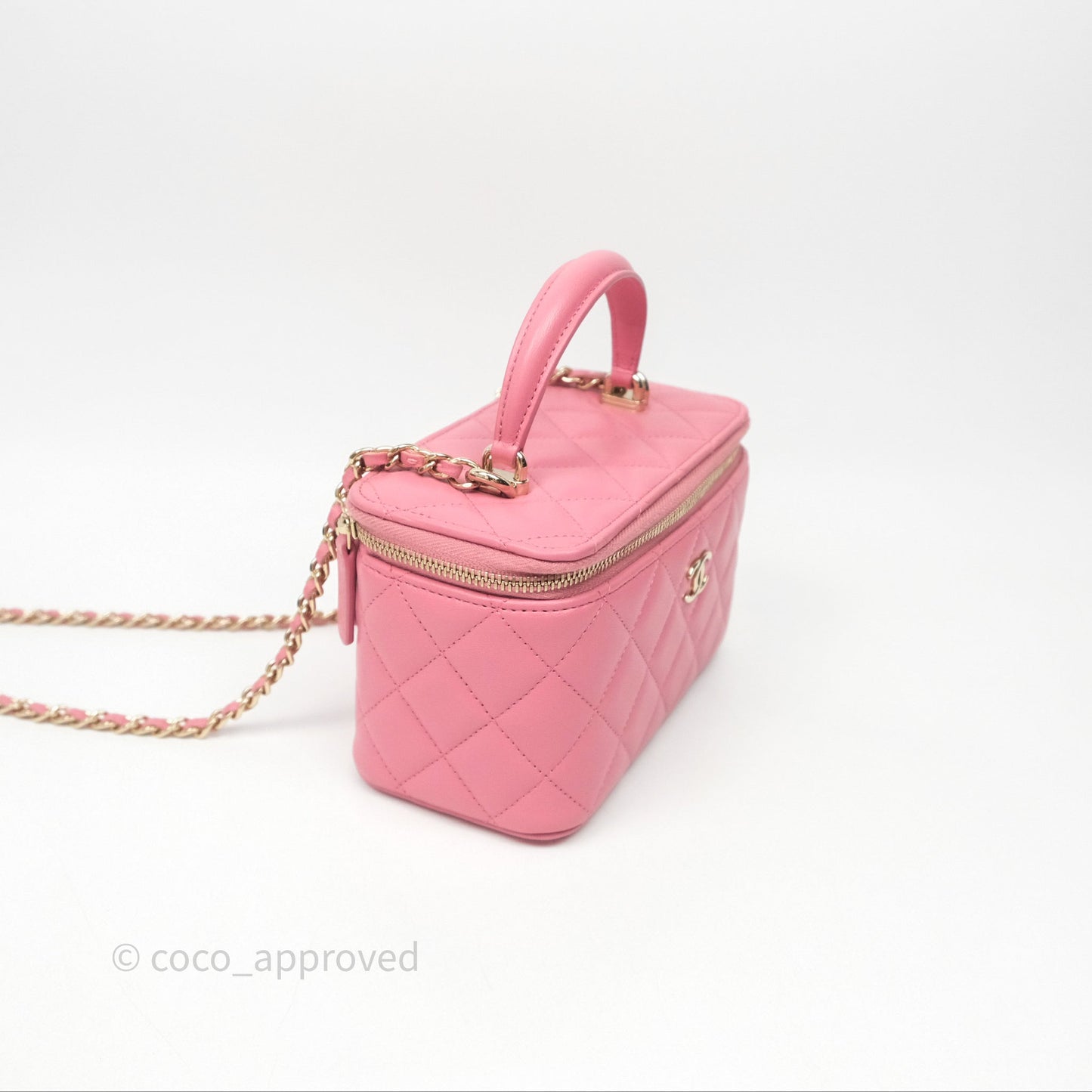Chanel Vanity Rectangular Top Handle Pink Lambskin Gold Hardware
