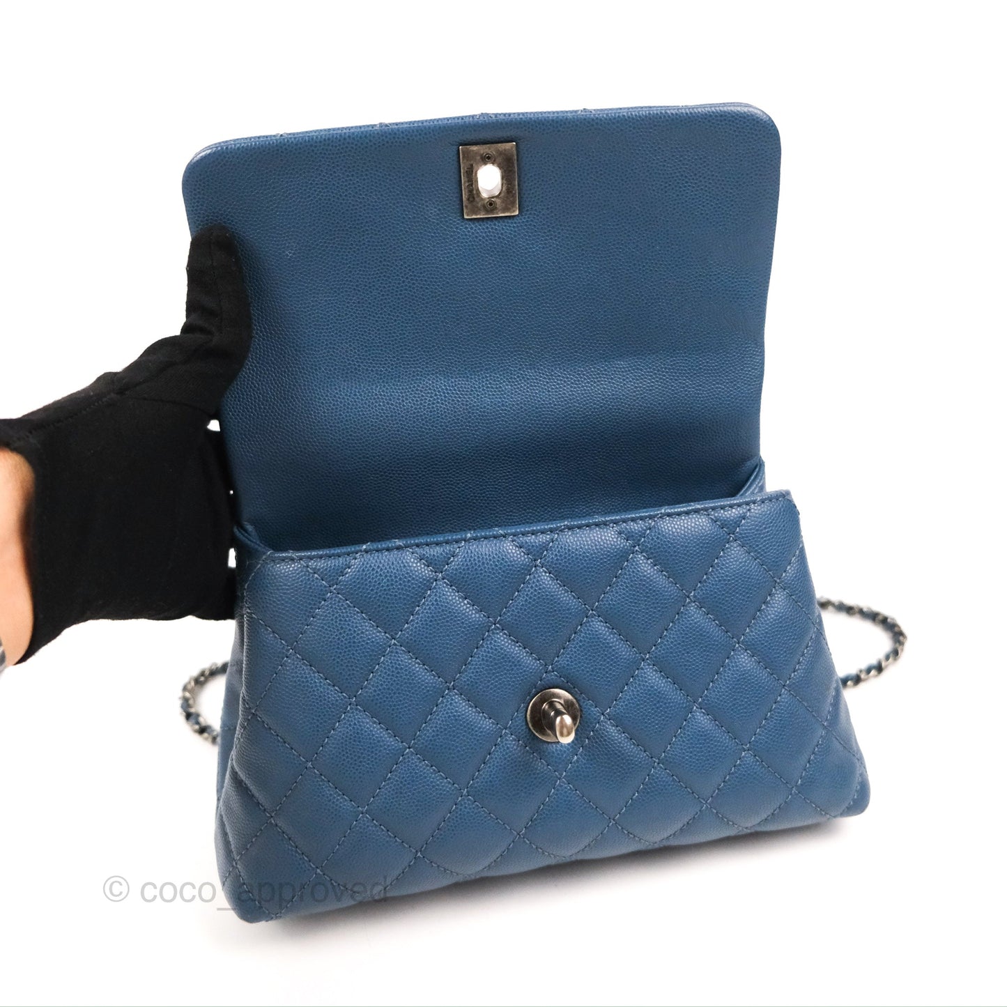 Chanel Small Coco Handle Dark Blue Caviar Ruthenium Hardware