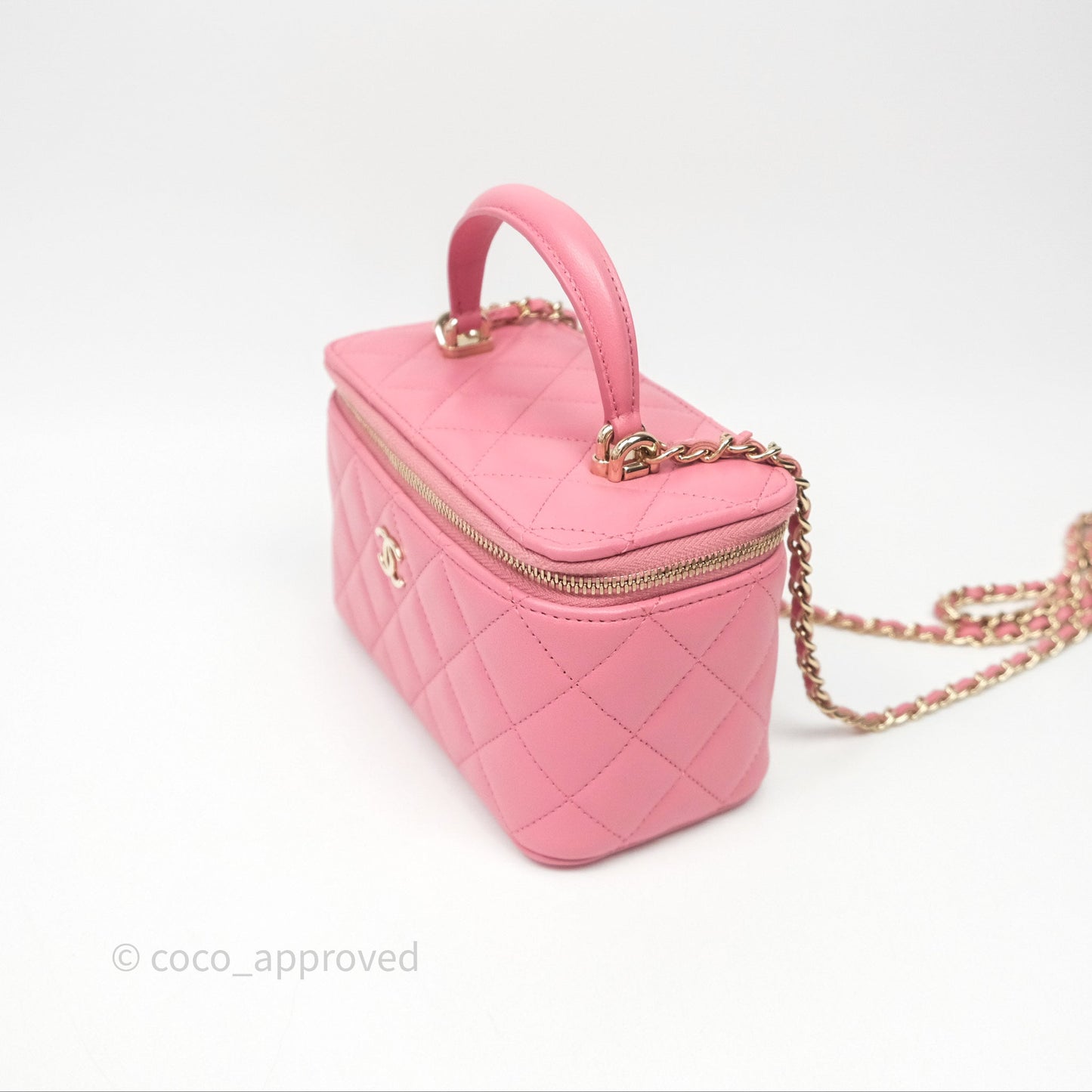 Chanel Vanity Rectangular Top Handle Pink Lambskin Gold Hardware