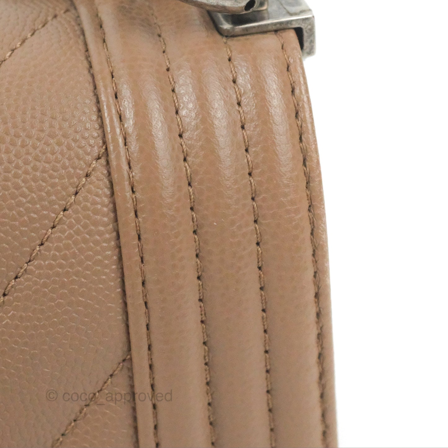 Chanel Small Chevron Boy Taupe Caviar Ruthenium Hardware