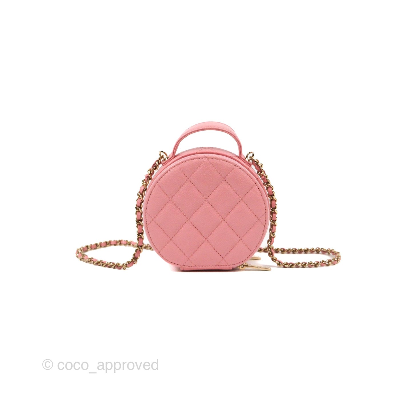 Chanel Mini Round Vanity Bag with Handle Pink Caviar 22C