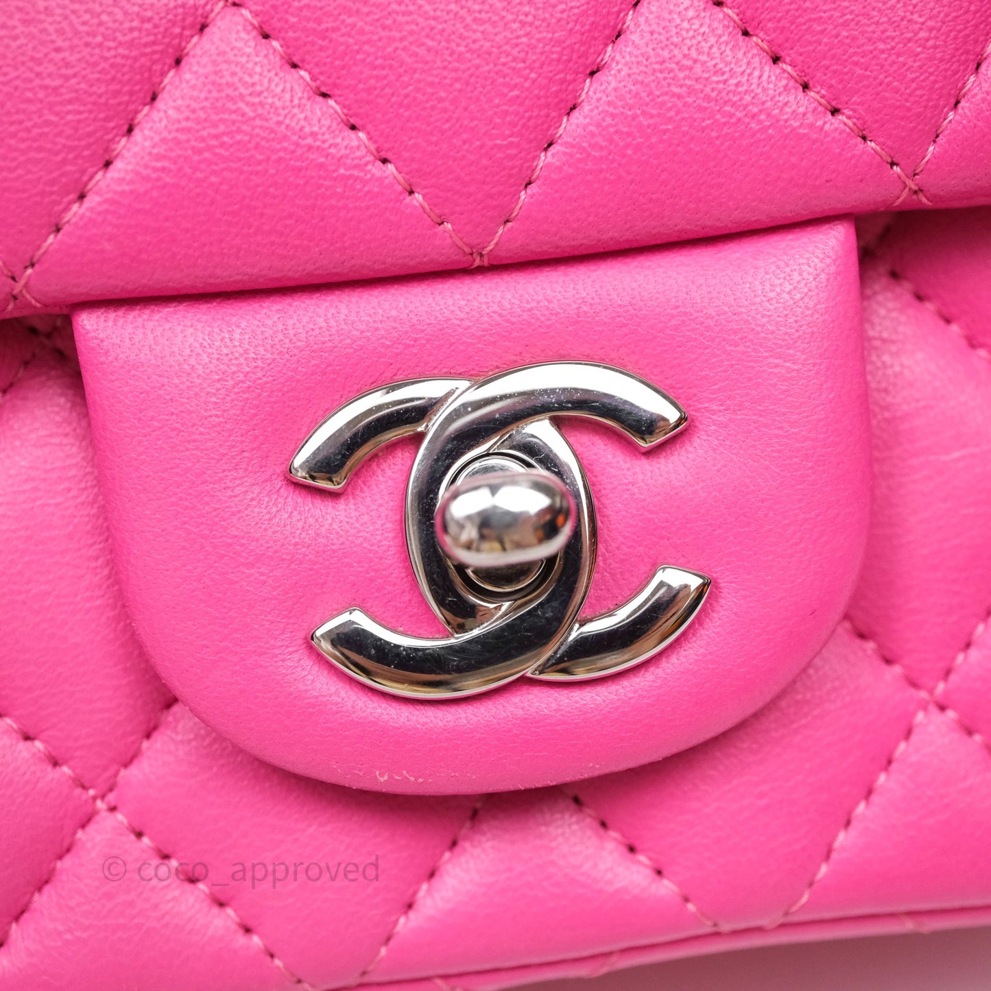 Chanel Mini Square Flap Quilted Pink Lambskin Silver Hardware