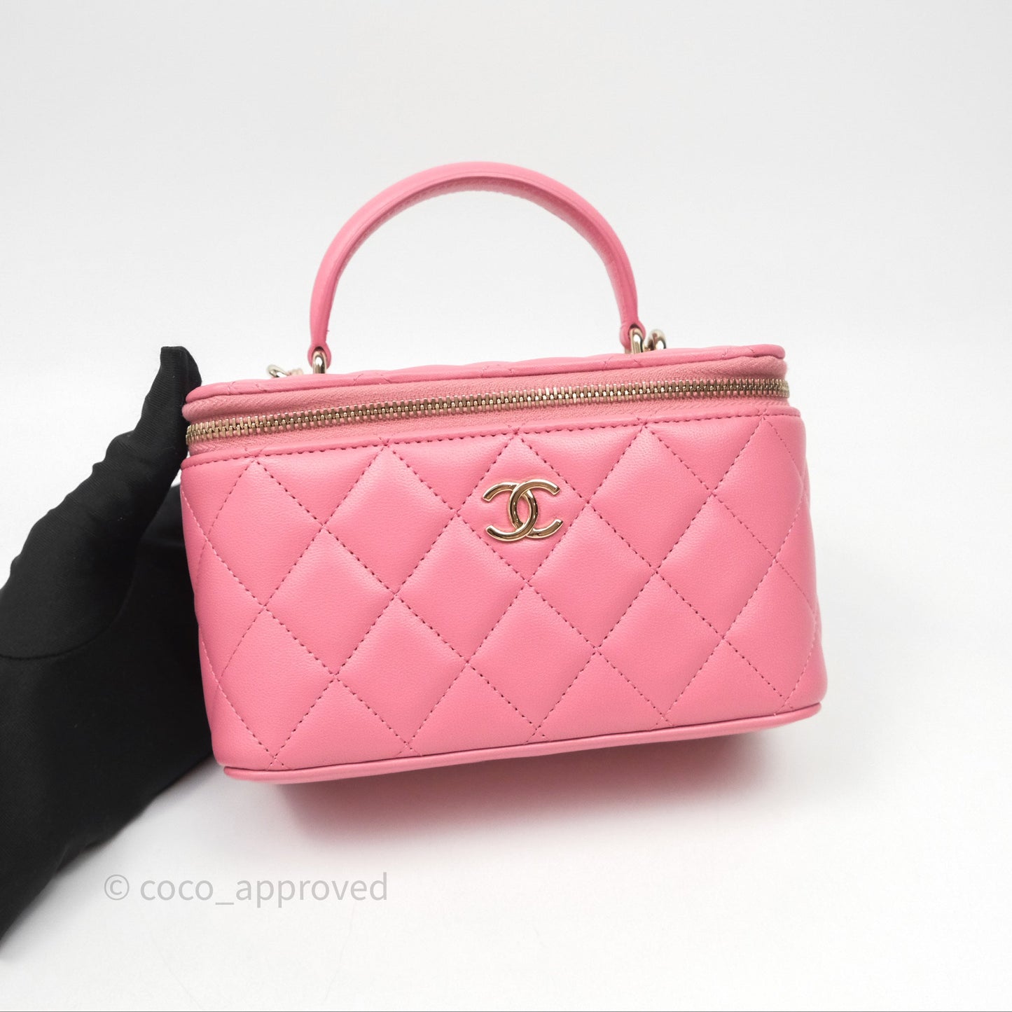 Chanel Vanity Rectangular Top Handle Pink Lambskin Gold Hardware