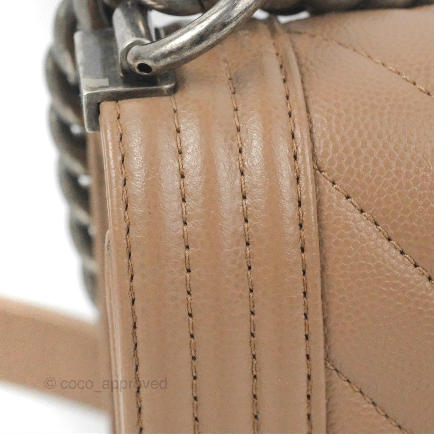 Chanel Small Chevron Boy Taupe Caviar Ruthenium Hardware