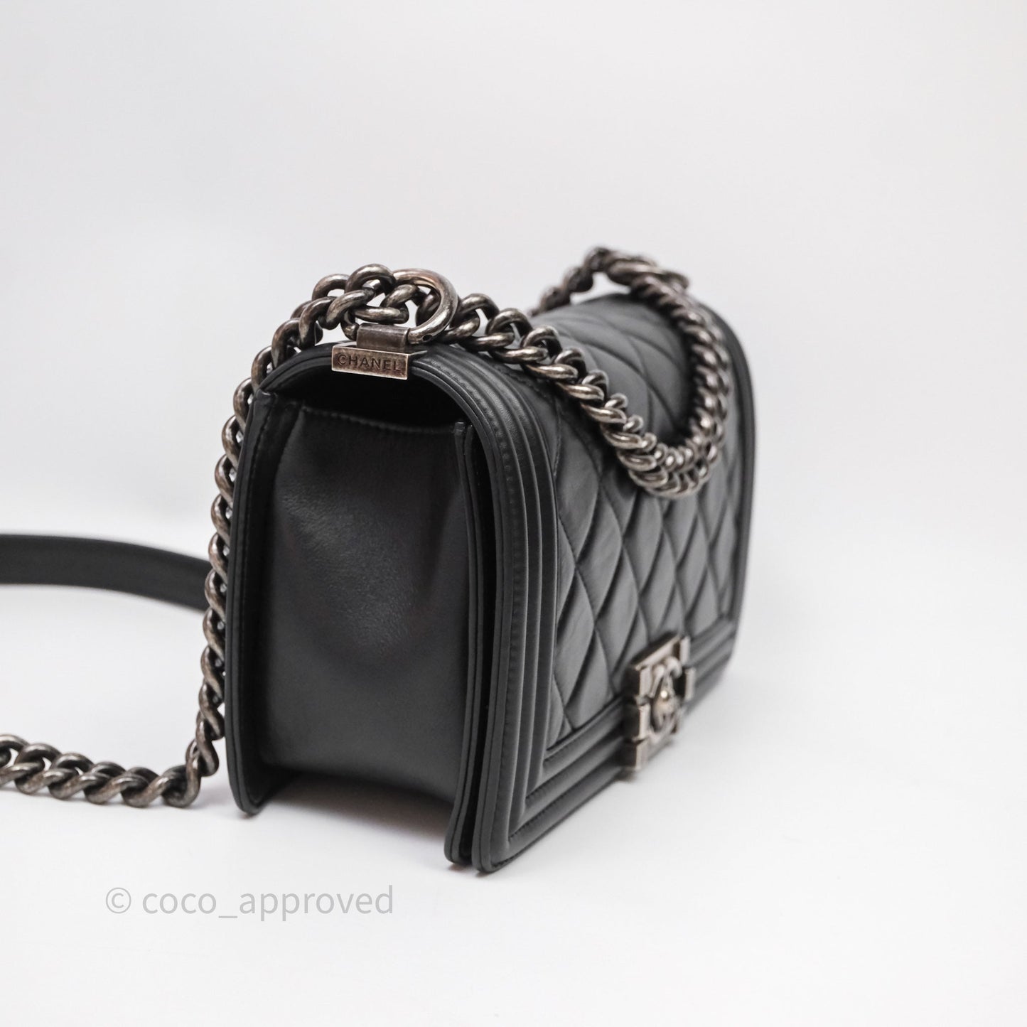 Chanel Quilted Medium Boy Black Lambskin Ruthenium Hardware