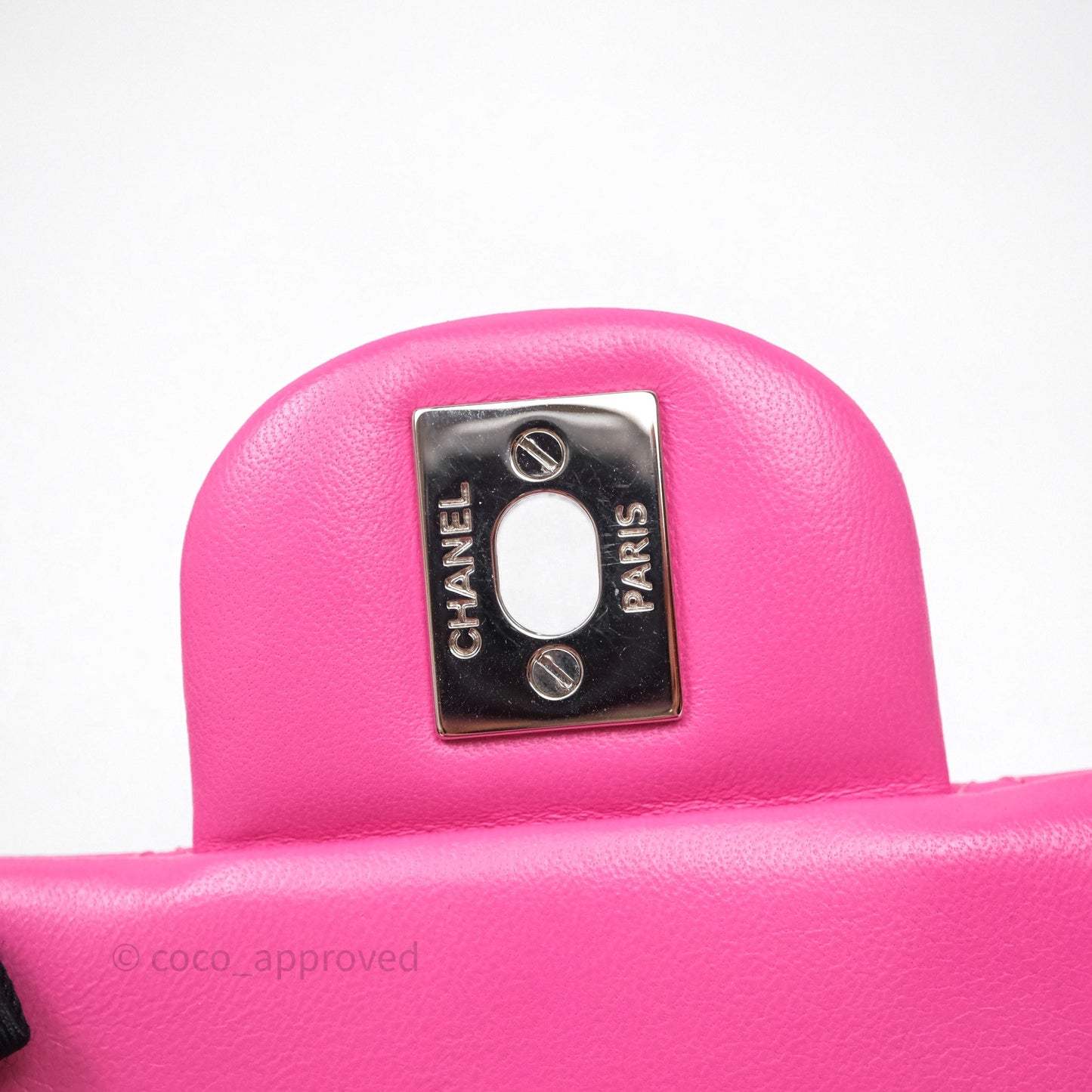 Chanel Mini Square Flap Quilted Pink Lambskin Silver Hardware