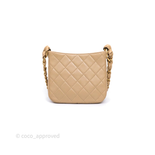 Chanel Quilted Hobo Tote Bag Beige Aged Gold Hardware
