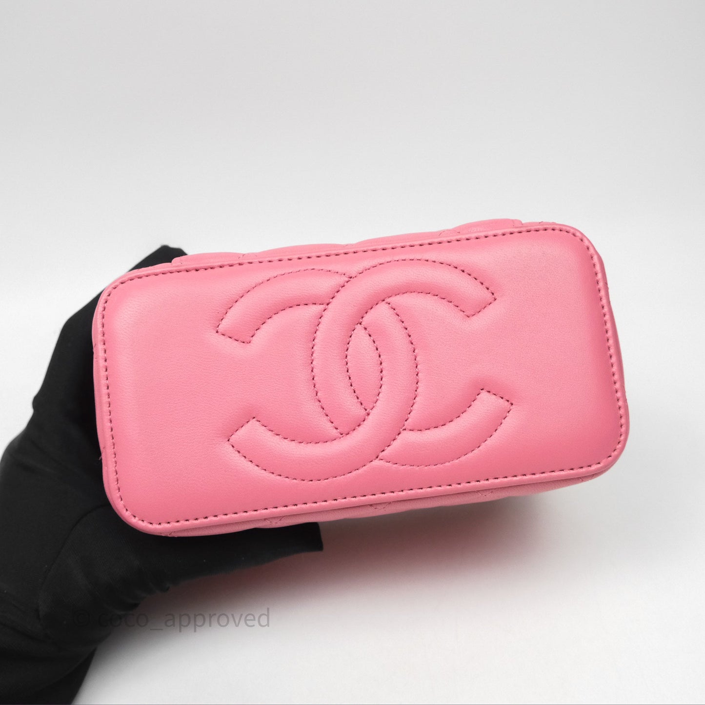 Chanel Vanity Rectangular Top Handle Pink Lambskin Gold Hardware
