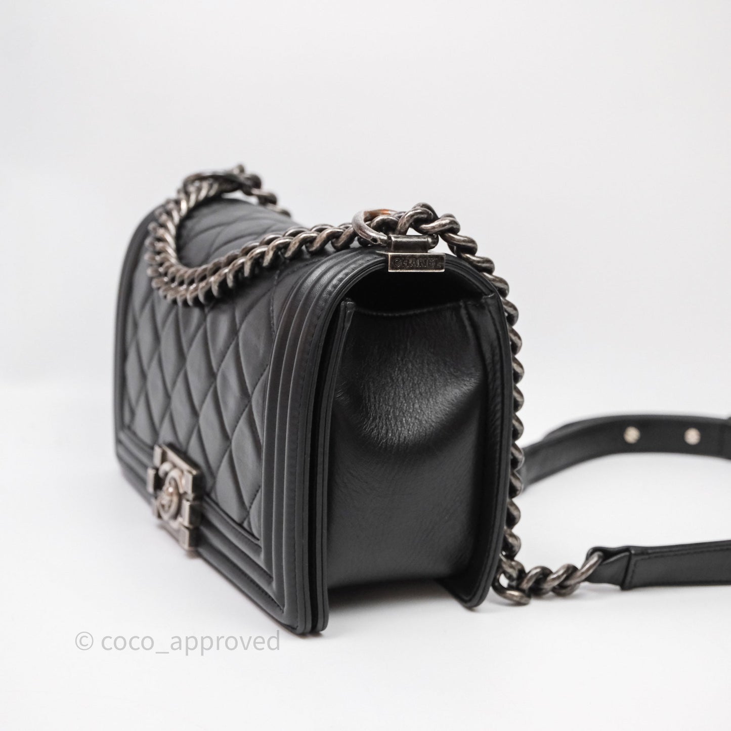 Chanel Quilted Medium Boy Black Lambskin Ruthenium Hardware