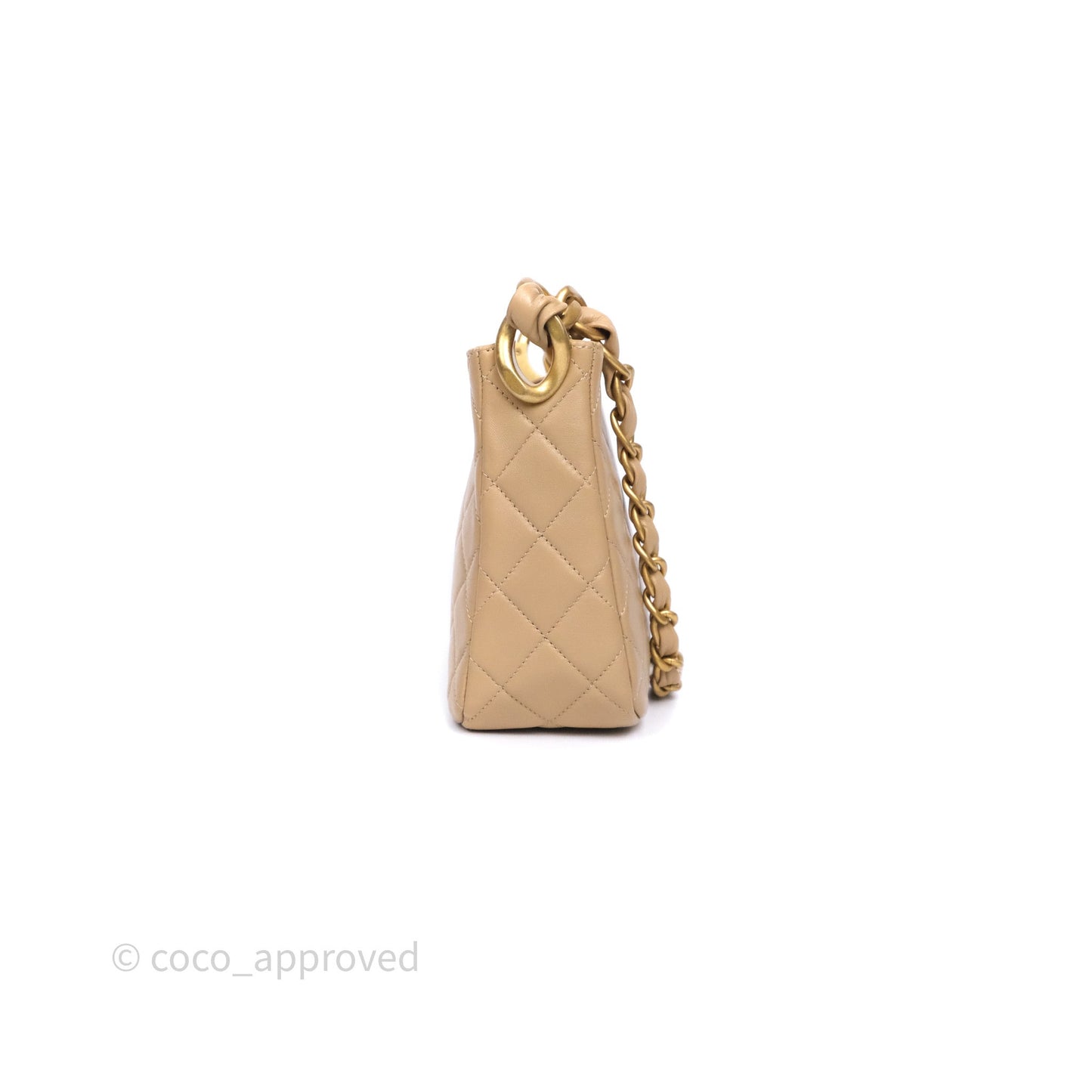 Chanel Quilted Hobo Tote Bag Beige Aged Gold Hardware
