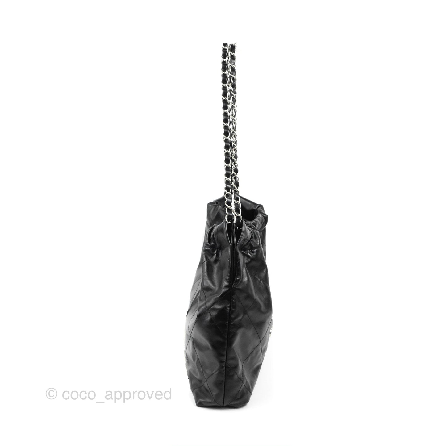 Chanel 22 Small Black Shiny Calfskin Matte Silver Hardware