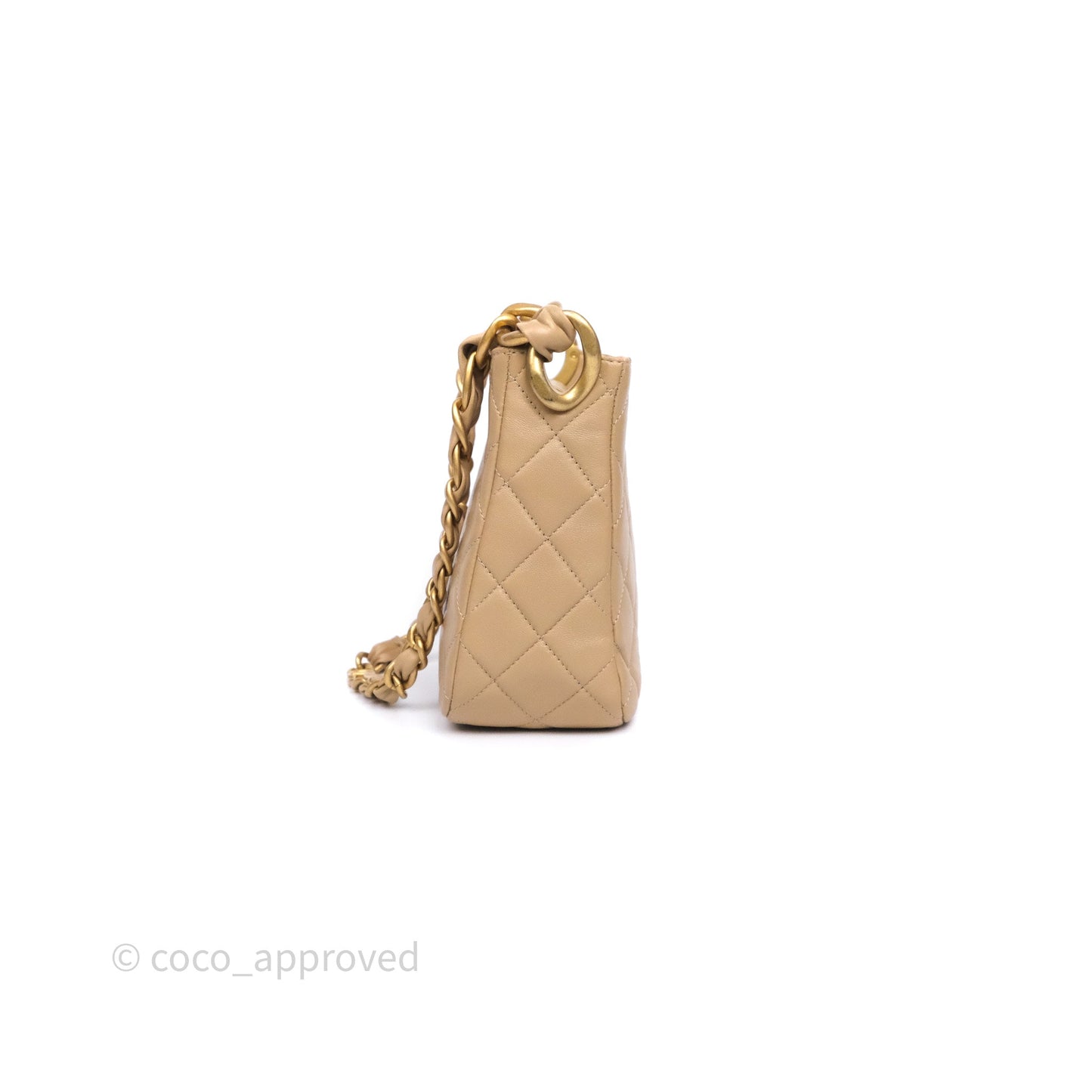 Chanel Quilted Hobo Tote Bag Beige Aged Gold Hardware