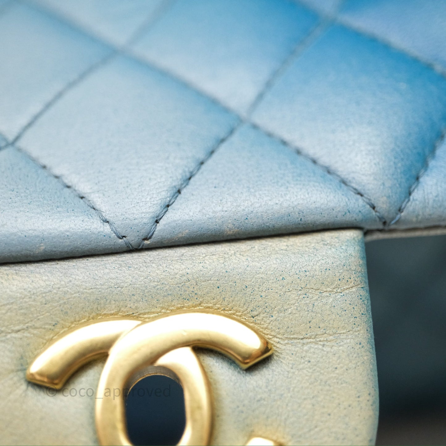 Chanel Classic M/L Medium Flap Quilted Ombre Blue Lambskin Gold Hardware