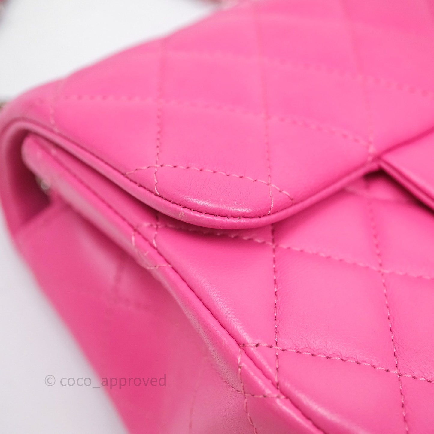 Chanel Mini Square Flap Quilted Pink Lambskin Silver Hardware